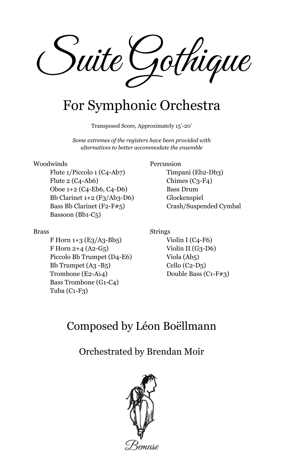 Léon Böellmann《哥特组曲》交响乐团版 Suite Gothique for Symphonic Orchestra (总谱+分谱 Master Score + Parts) (arr. Brendan Moir) 管弦乐团 Full Orchestra - 预览