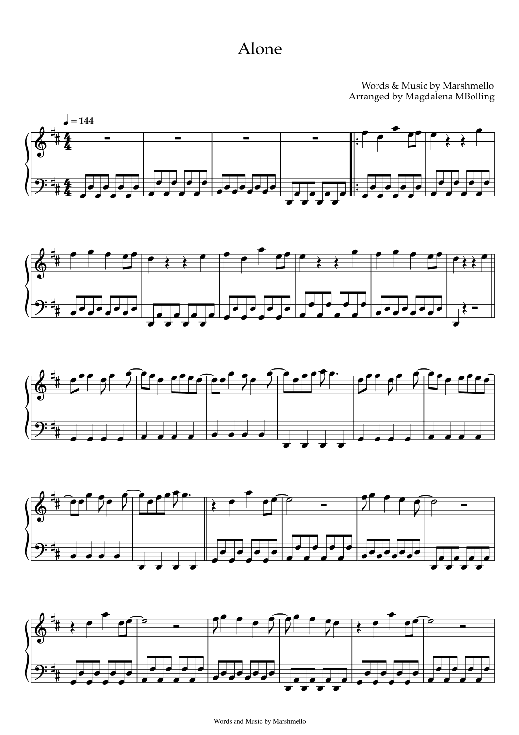 Alone Sheet Music Marshmello Piano Solo
