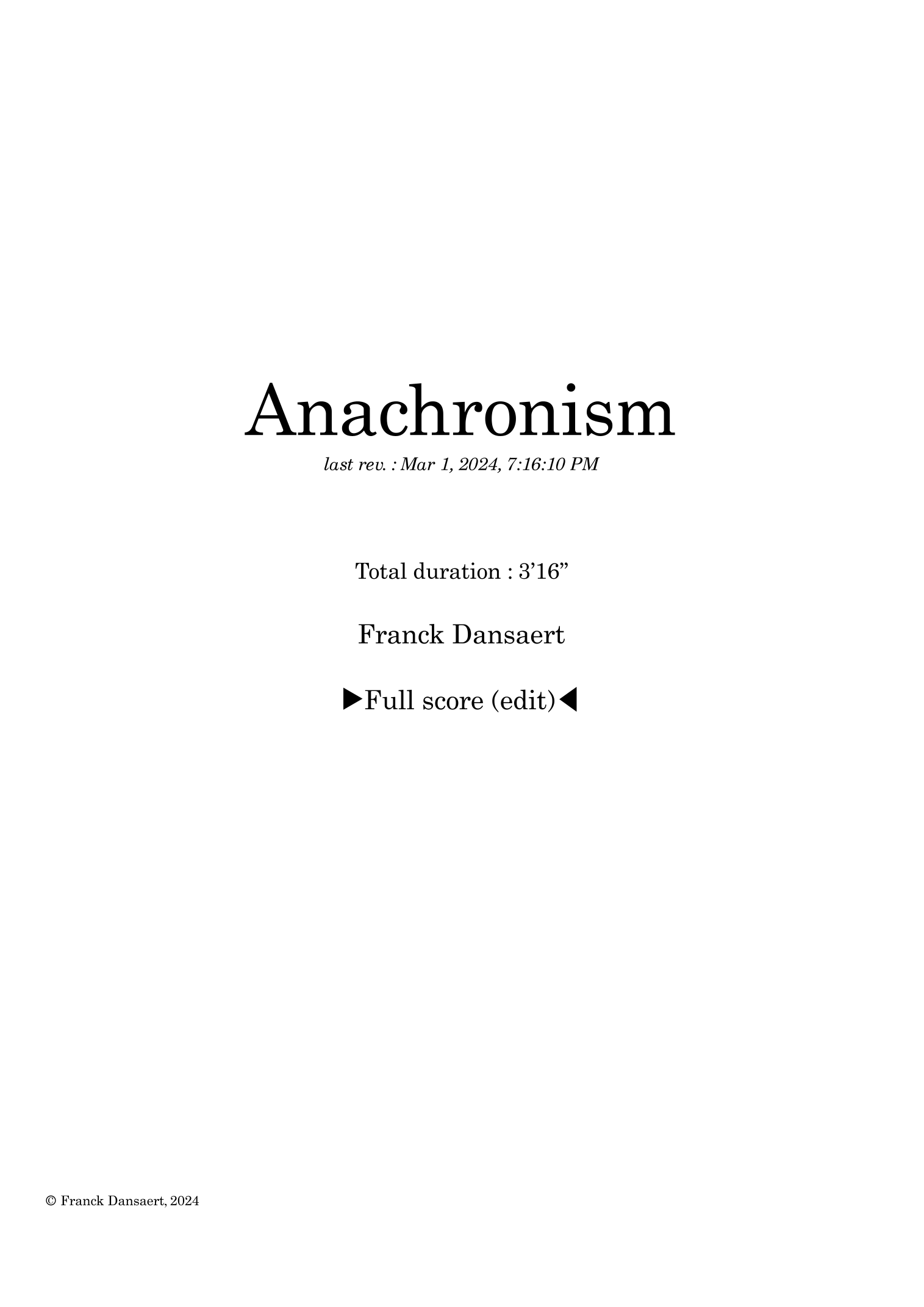Anachronism - Score Only by Franck Dansaert Full Orchestra