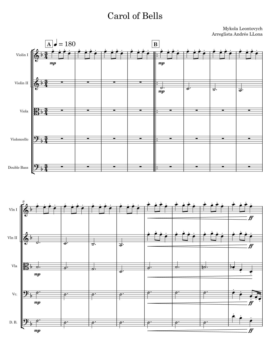 Carol of Bells by Mykola Leontovych Sheet Music for Orchestra (arr ...