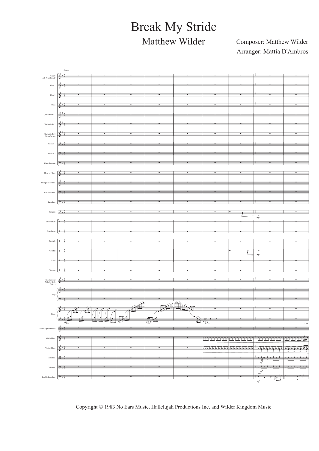 Break My Stride - Score Only (arr. D'Ambros Mattia) by Matthew Wilder Full Orchestra