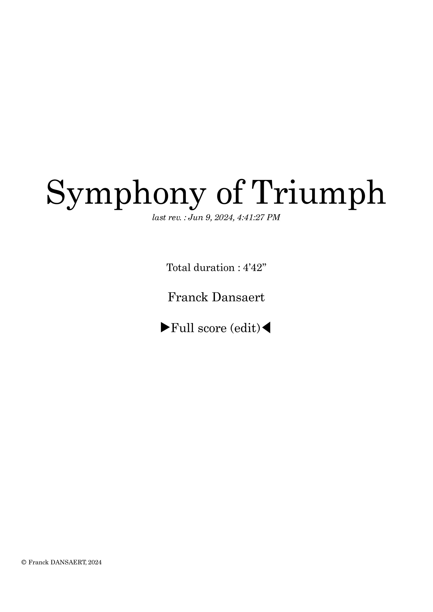 【弗兰克·丹萨特《凯旋交响曲》（第三乐章）管弦乐总谱】Symphony of Triumph (third movement) - Score Only by Franck Dansaert Full Orchestra PDF乐谱下载