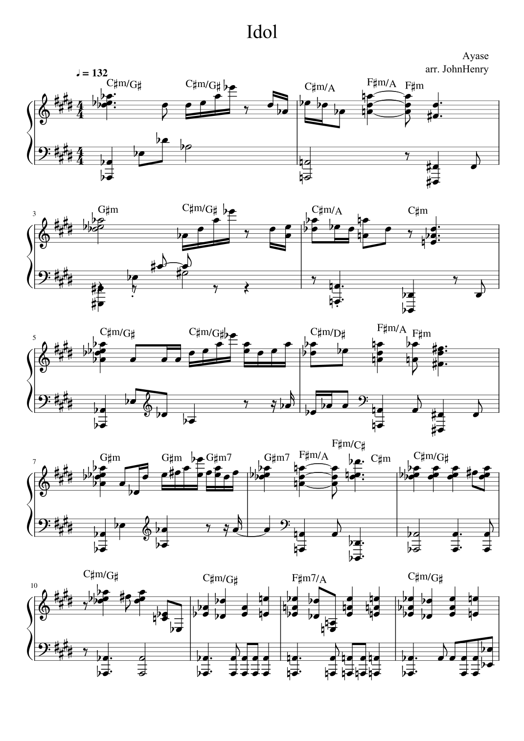 Idol by YOASOBI Sheet Music for Piano Solo (arr. caorun) at Sheet