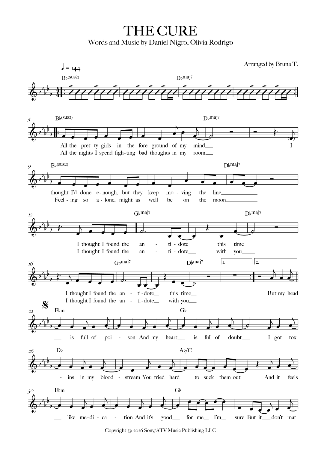 The Cure by Olivia Rodrigo Sheet Music for Lead Sheet / Fake Book