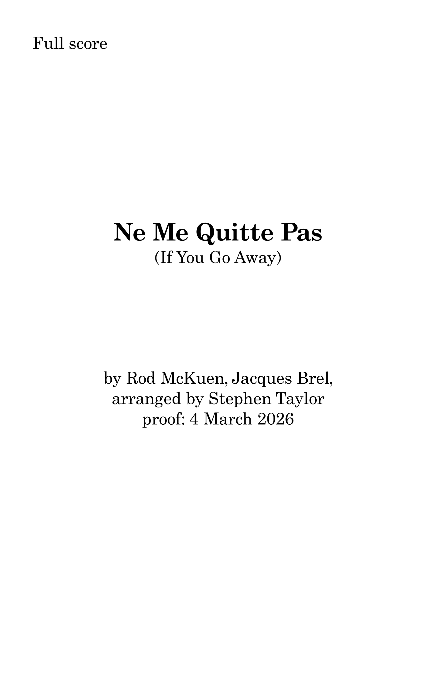 If You Go Away (arr. Stephen Taylor) by Jacques Brel Full Orchestra