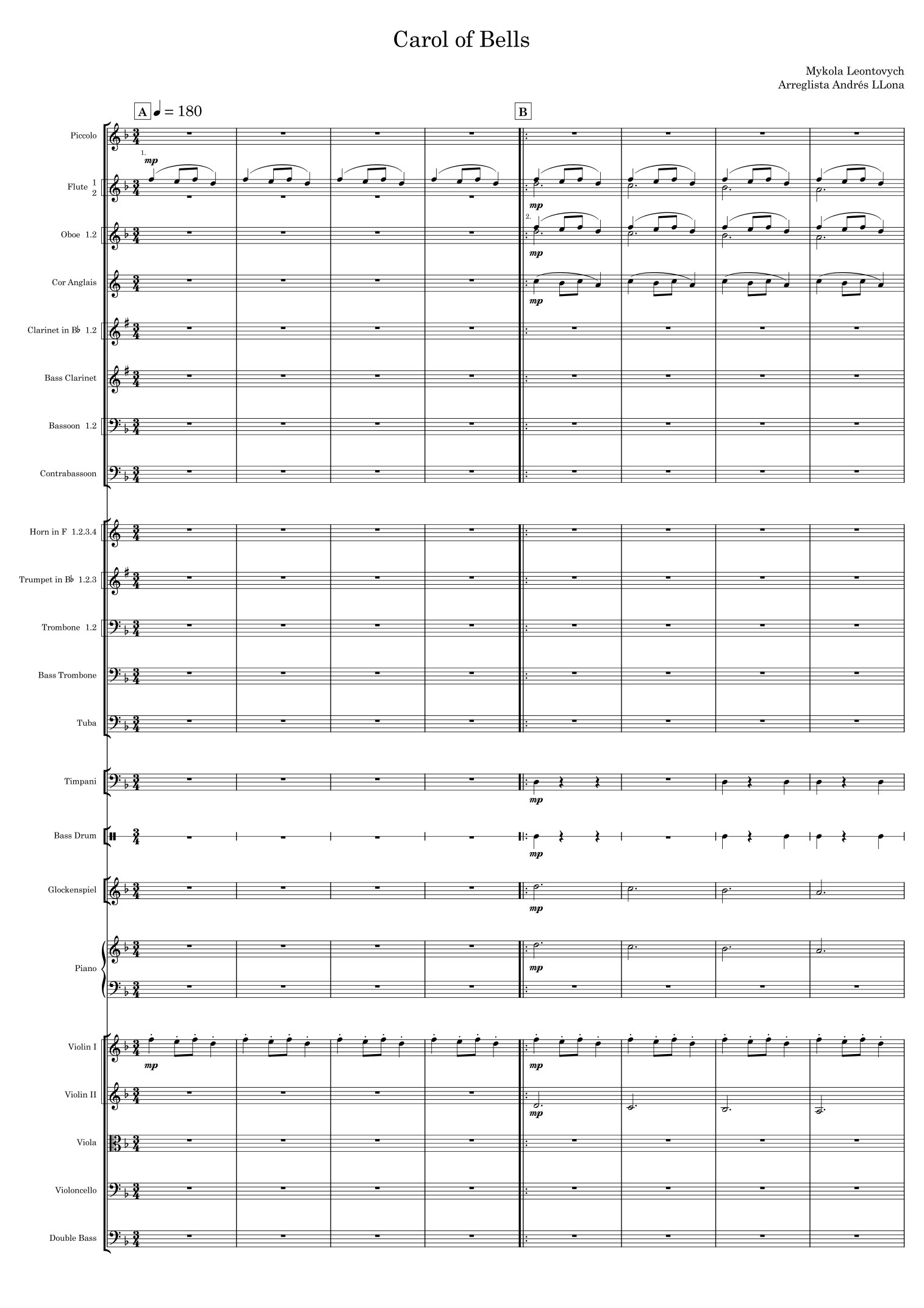 Carol of Bells (arr. Andrés LLona) by Mykola Leontovych 管弦乐团 - 预览