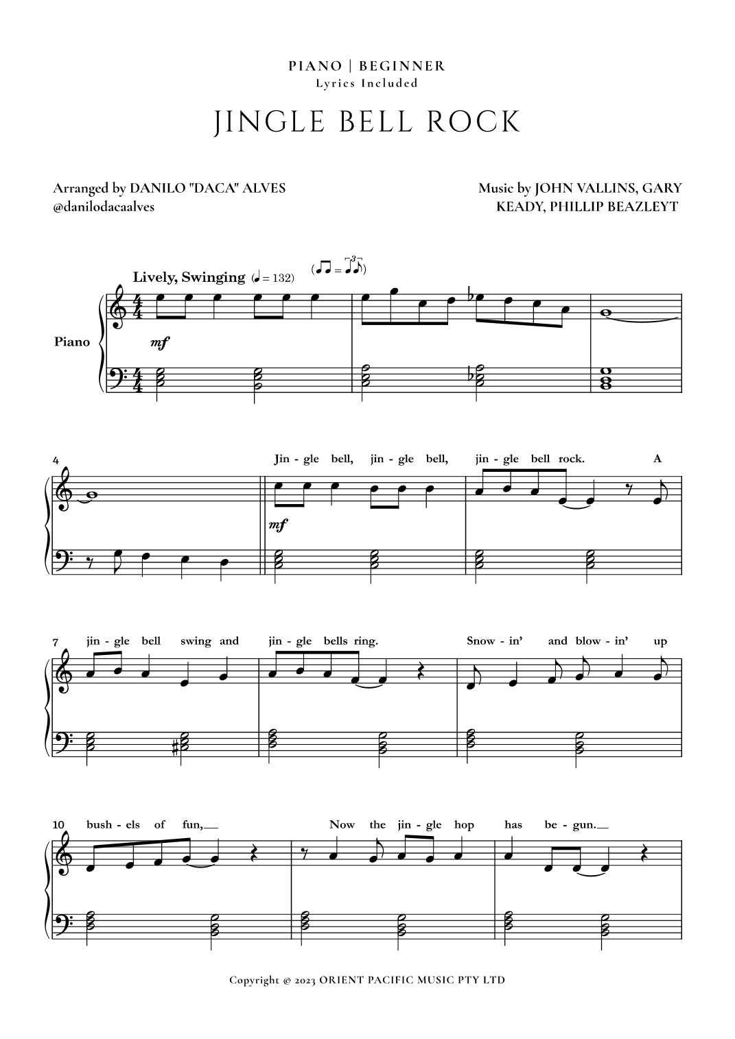 Jingle Bell Rock Sheet Music Gary Keady Easy Piano