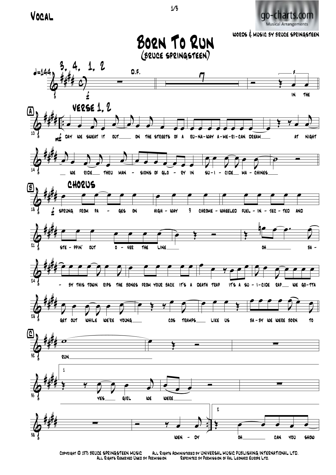 Born To Run (arr. Andy Davidson (go-charts.com)) by Bruce Springsteen Full Orchestra