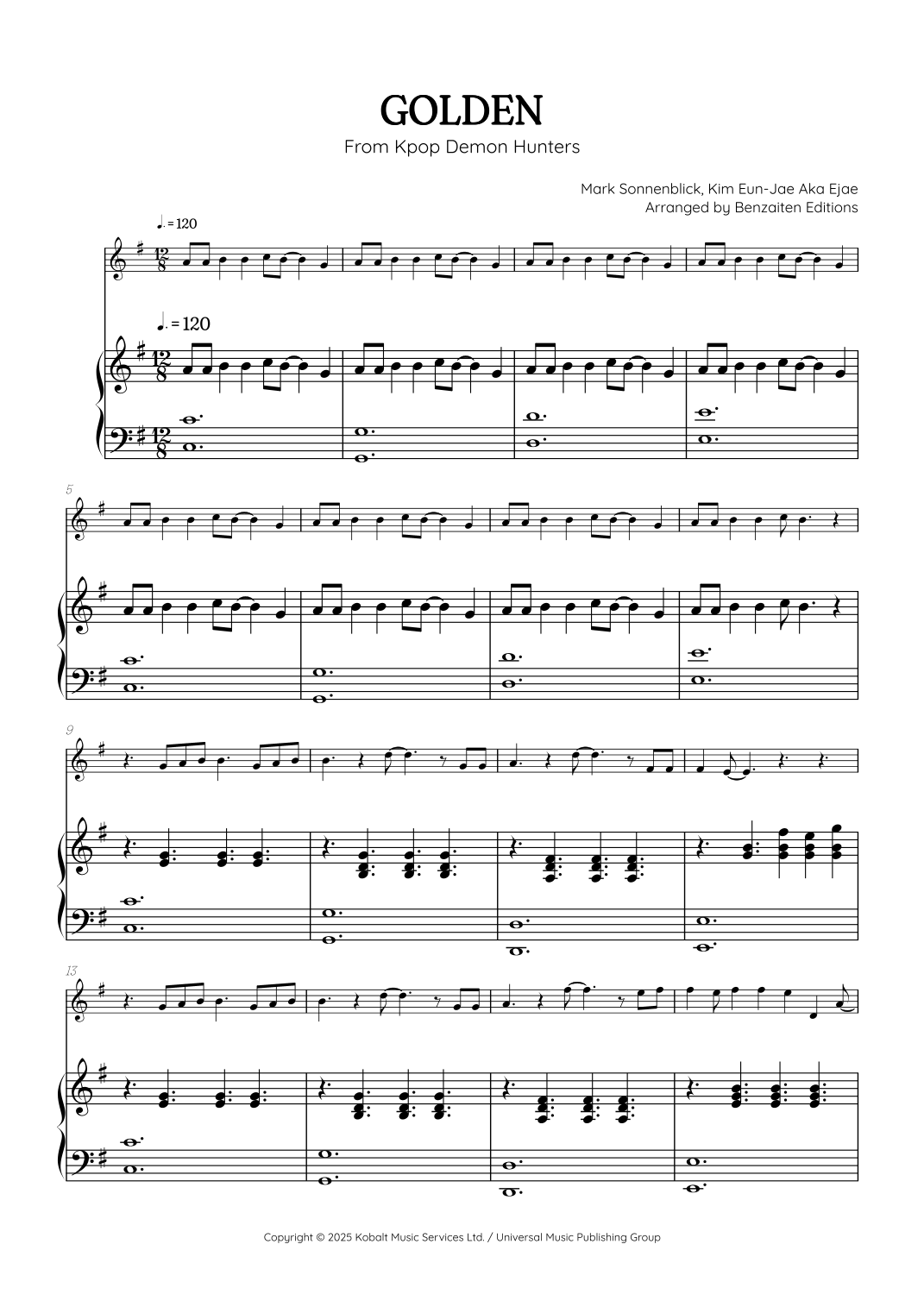 Golden by Huntr/X (Ejae, Audrey Nuna And Rei Ami) Sheet Music for