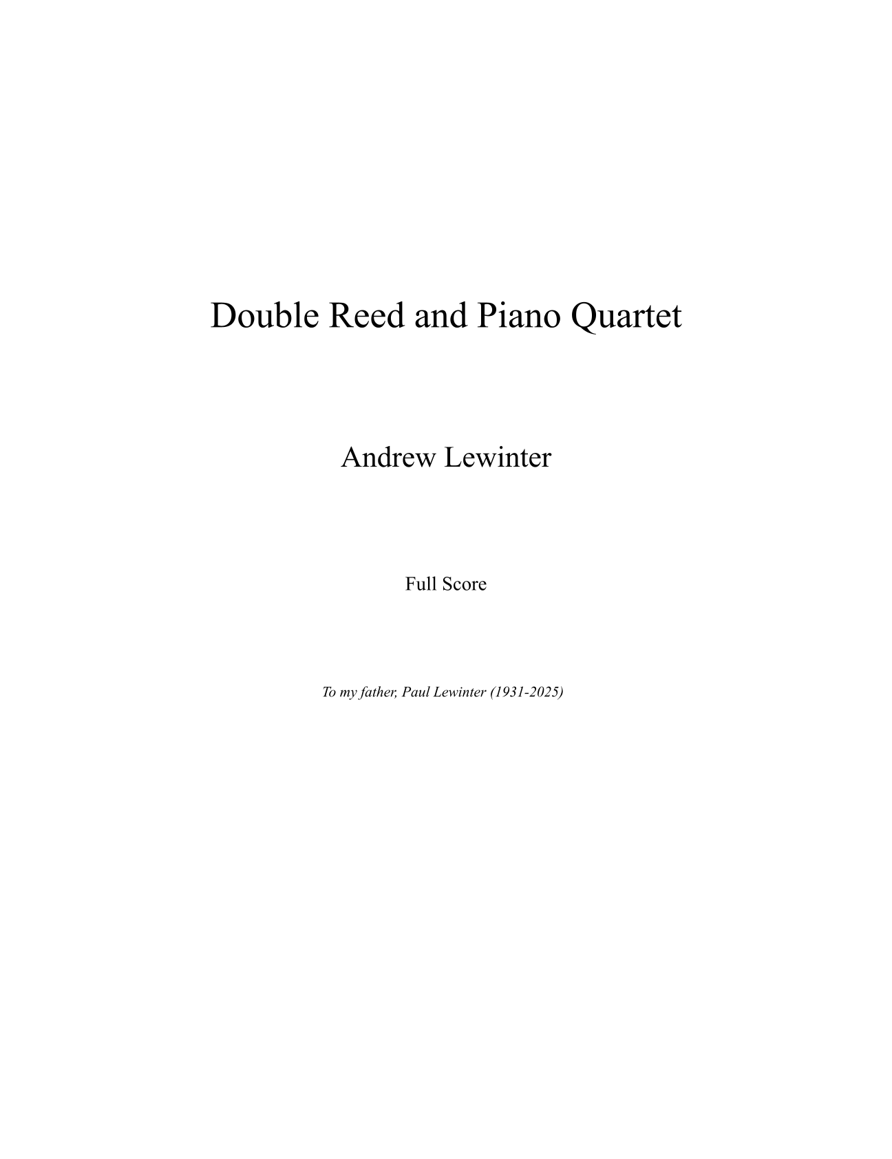 Double Reed and Piano Quartet by Andrew Lewinter Sheet Music for ...