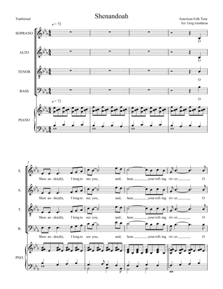 Shenandoah (arr. Greg Gunther) by Traditional Sheet Music for SATB ...