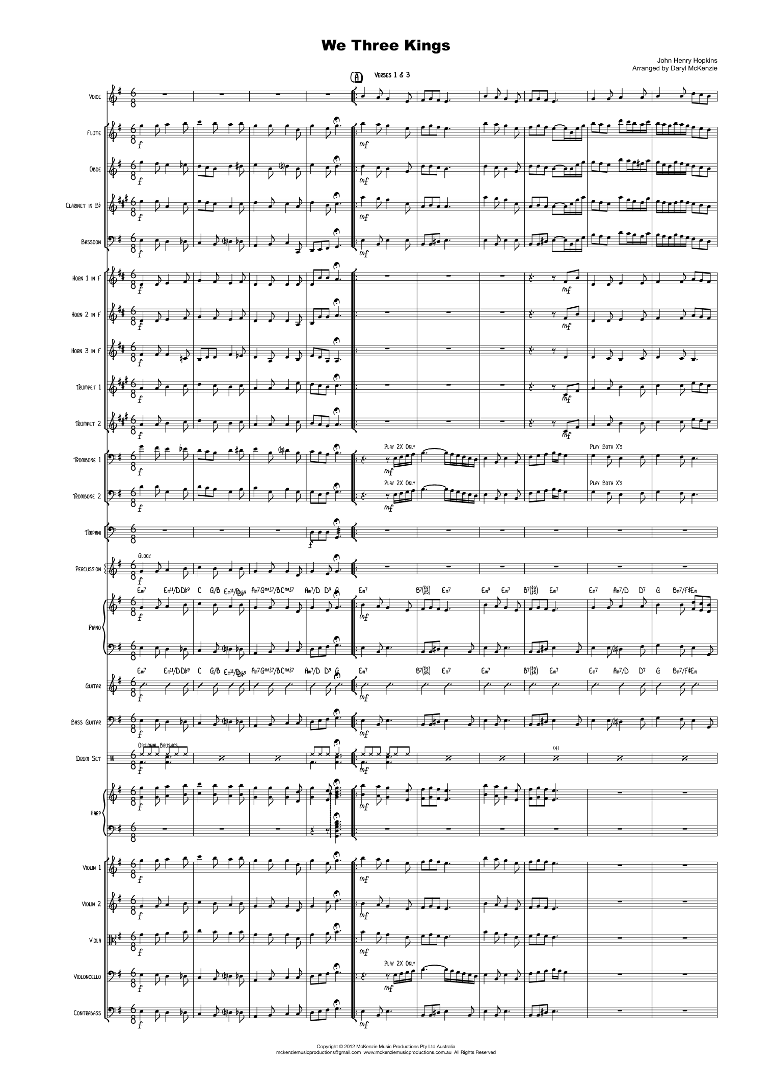 We Three Kings Vocal with Small (Studio) Orchestra Key of G (arr. Daryl McKenzie) by Traditional Full Orchestra (We Three Kings 独唱与小型/录音室管弦乐团 G调,Daryl McKenzie 编曲,Traditional 作曲,管弦乐团版) - 预览