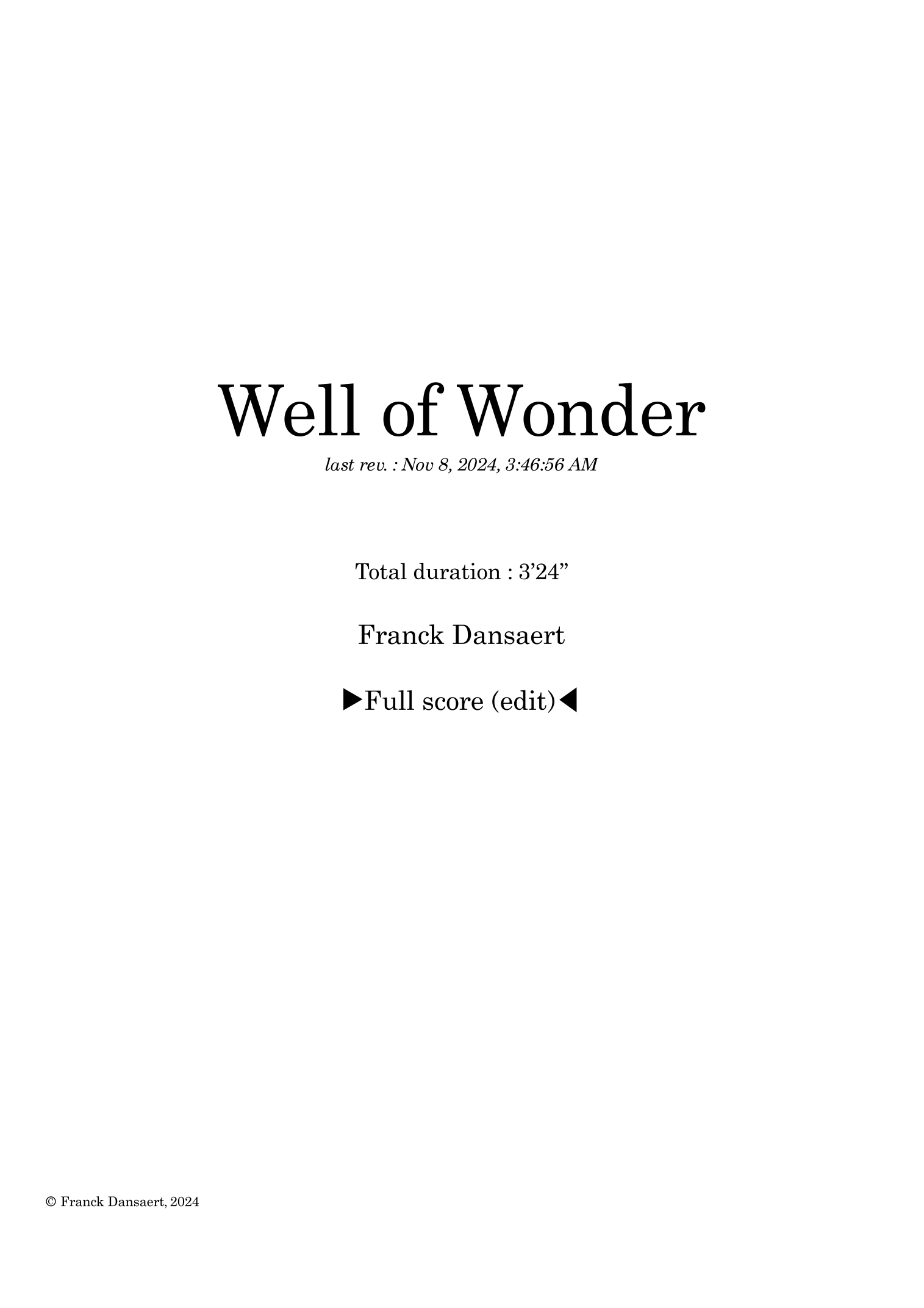 Well of Wonder - Score Only by Franck Dansaert Full Orchestra