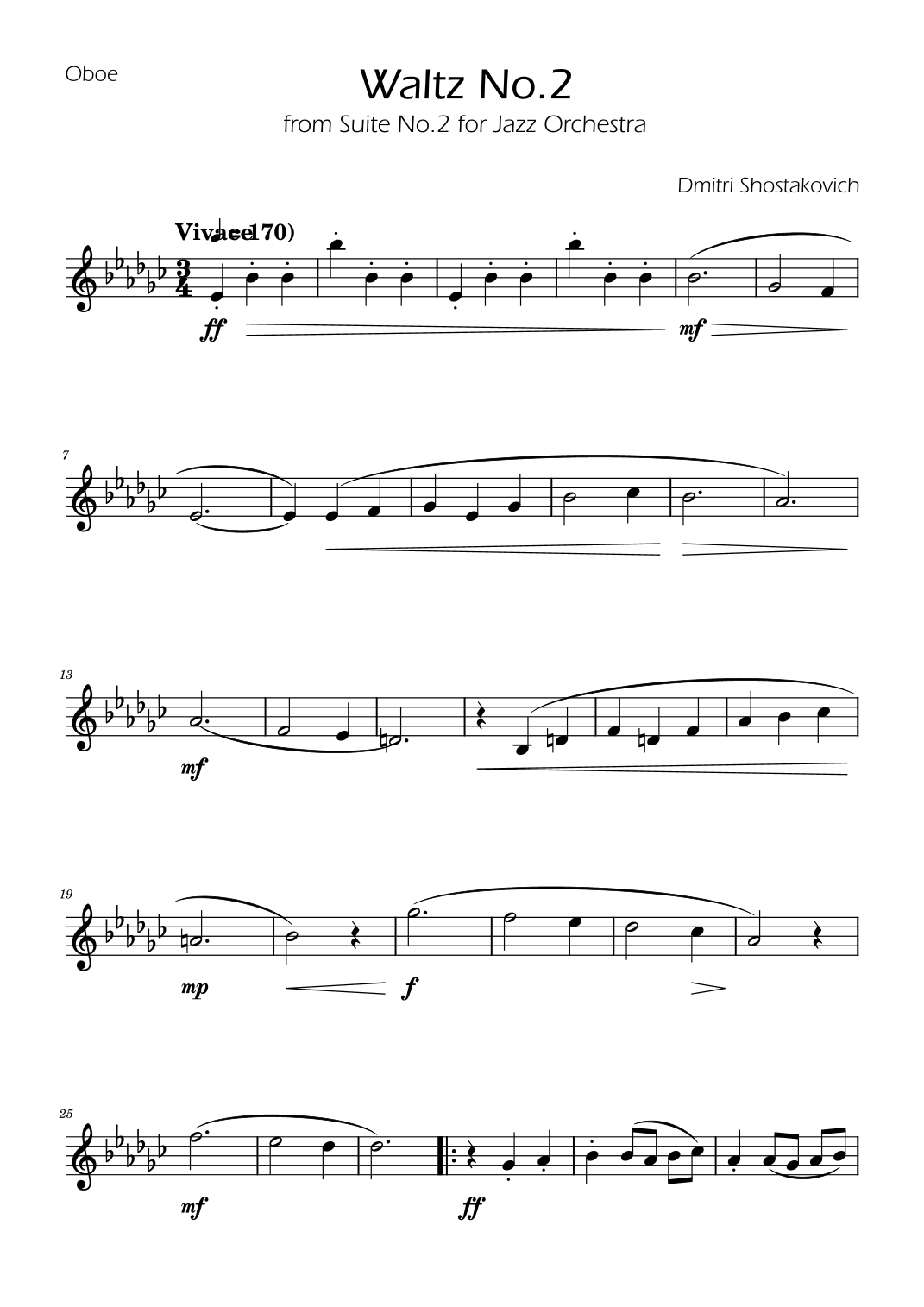 Dmitri Shostakovich Second Waltz Oboe solo (arr. Ygor Nunes) Sheet Music Dmitri