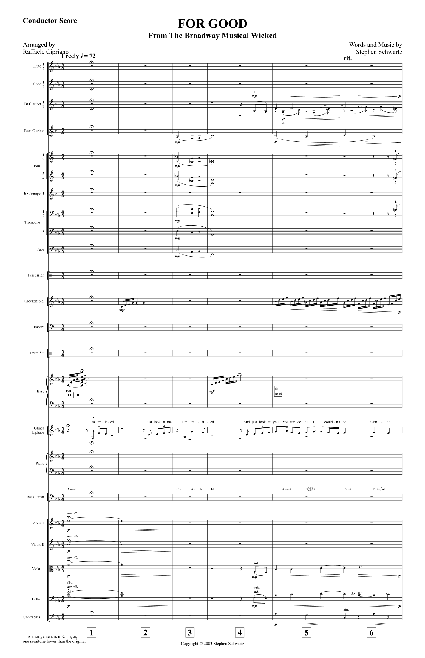 For Good (arr. Raffaele Cipriano) by Stephen Schwartz Full Orchestra