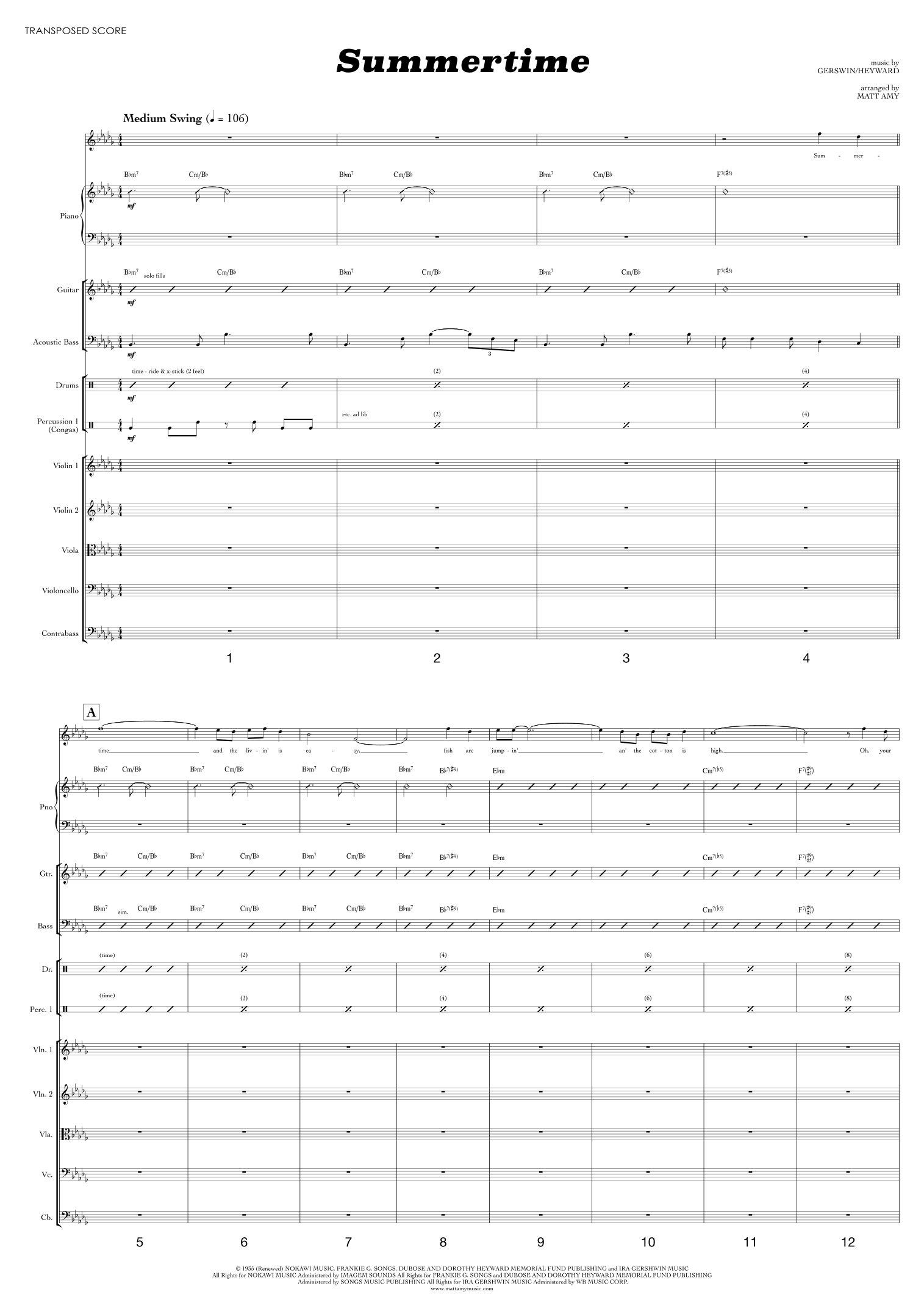 Summertime (arr. Matt Amy) by Ira Gershwin Full Orchestra