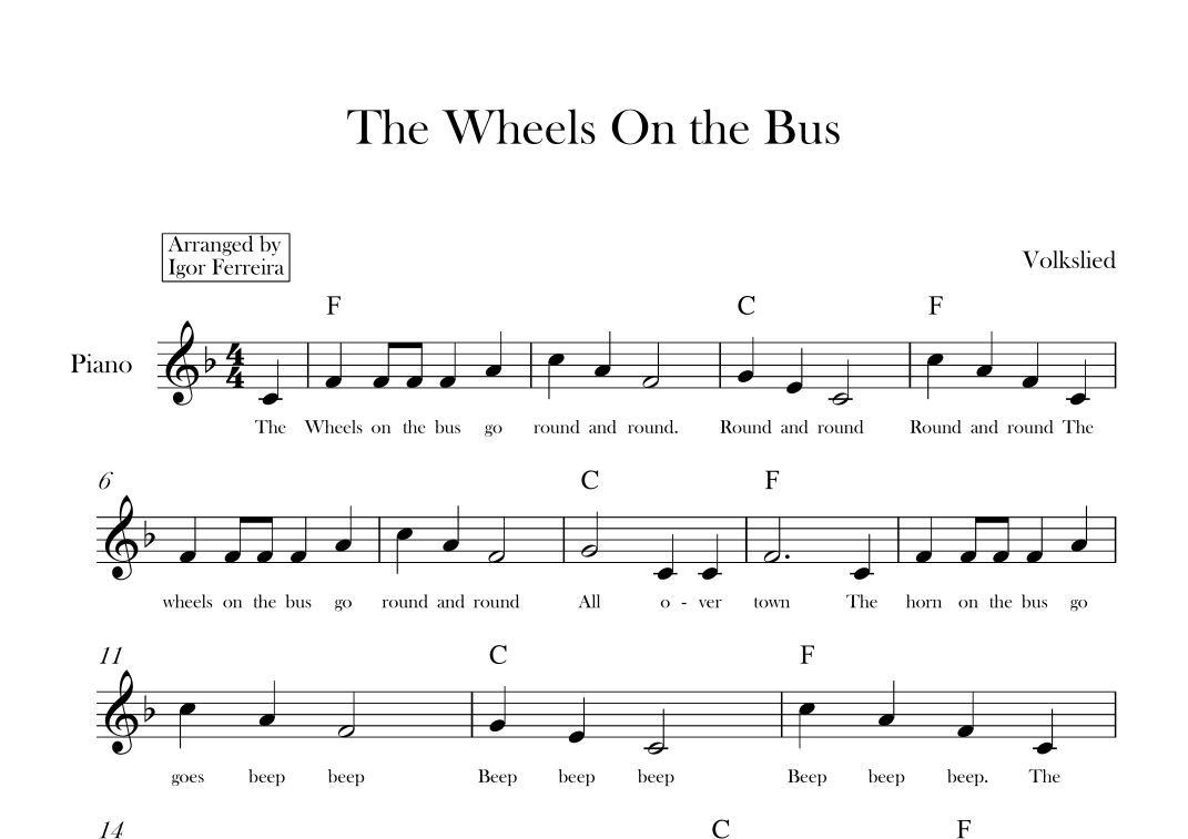 The Wheels On the Bus (arr. Igor Ferreira) by Verna Hills Sheet Music ...