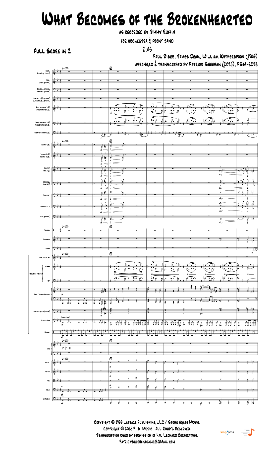 What Becomes Of The Brokenhearted (arr. Patrick Sheehan) by James Dean Full Orchestra