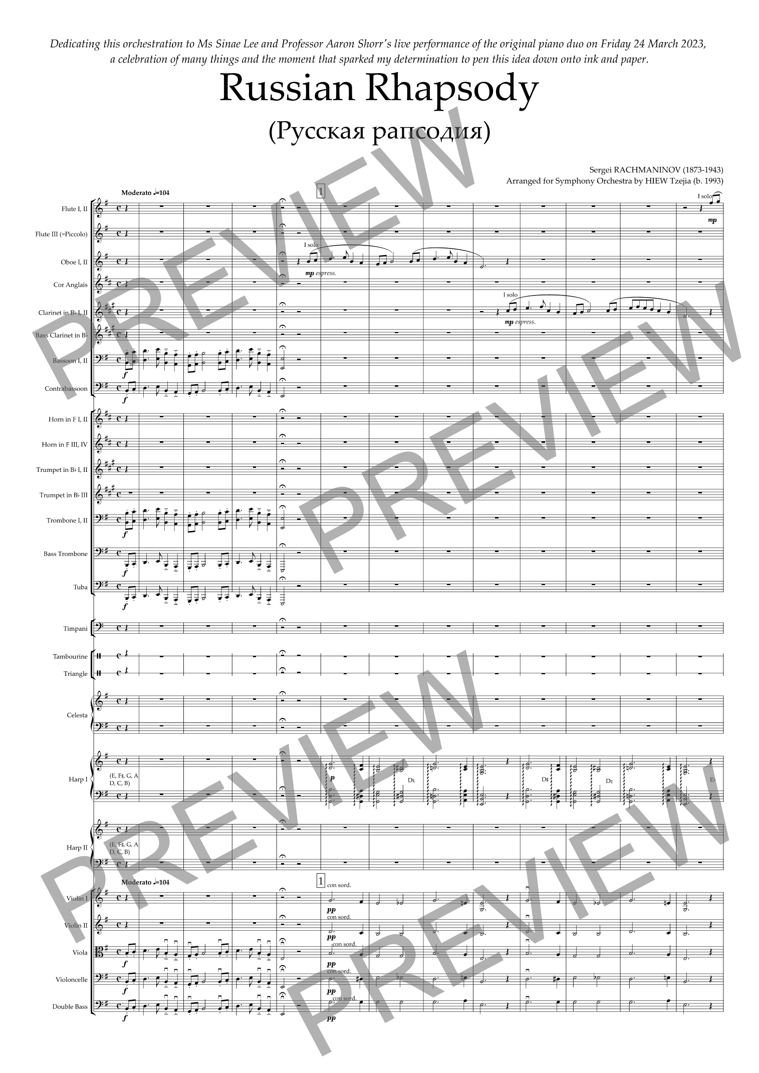 Russian Rhapsody (version for Symphony Orchestra) - Score Only (arr. Hiew Tzejia) by Hiew Tzejia Full Orchestra