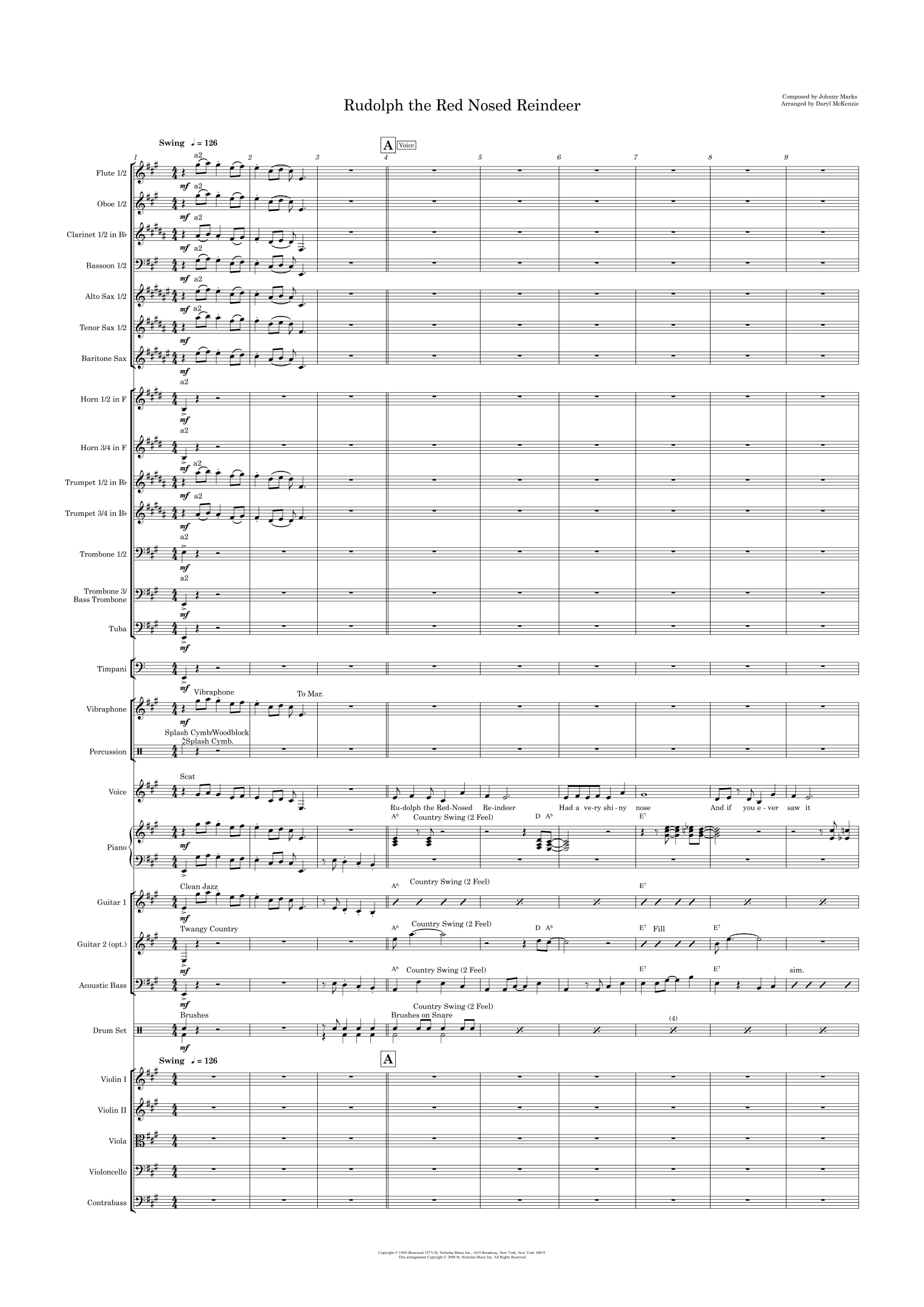 Rudolph The Red-nosed Reindeer (arr. Daryl McKenzie) by John Denver Full Orchestra