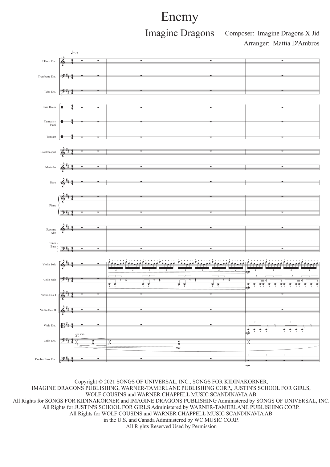 Enemy - Score Only (arr. D'Ambros Mattia) by Imagine Dragons X Jid Full Orchestra