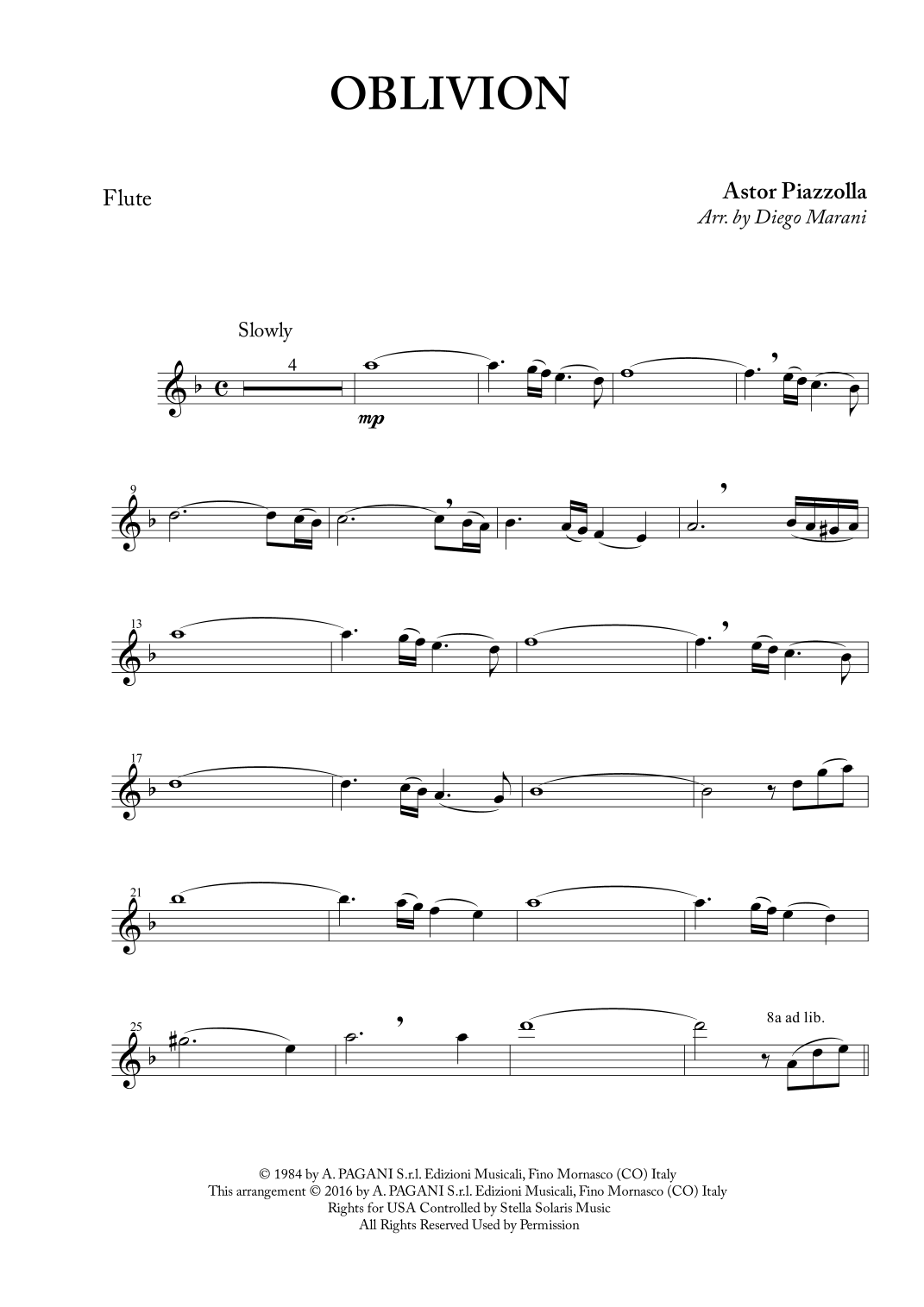 Oblivion Sheet Music Jesse D. Clinton Flute and Piano