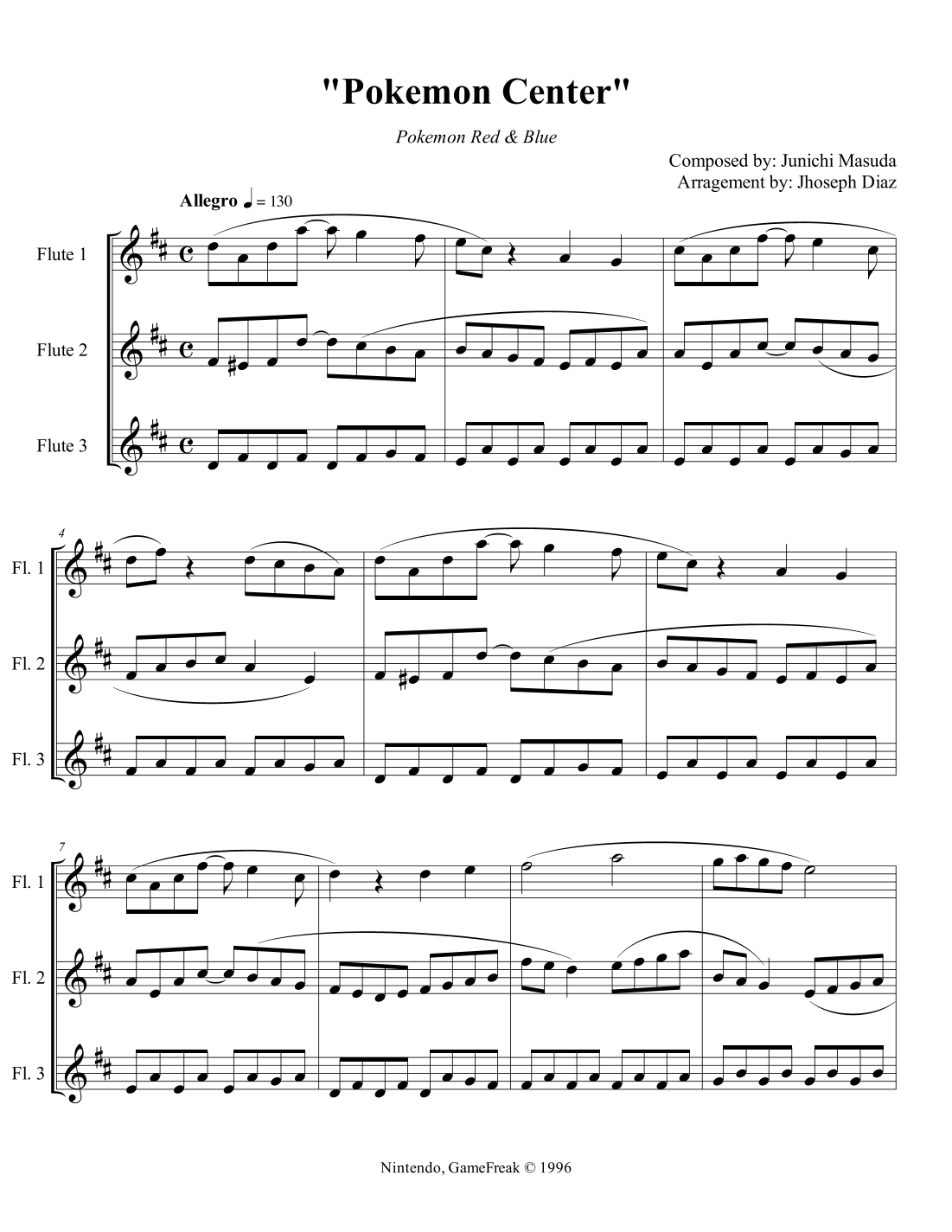 Pok mon Center By Junichi Masuda Sheet Music For Woodwind Ensemble At pok-mon-center-by-junichi-masuda-sheet-music-for-woodwind-ensemble-at