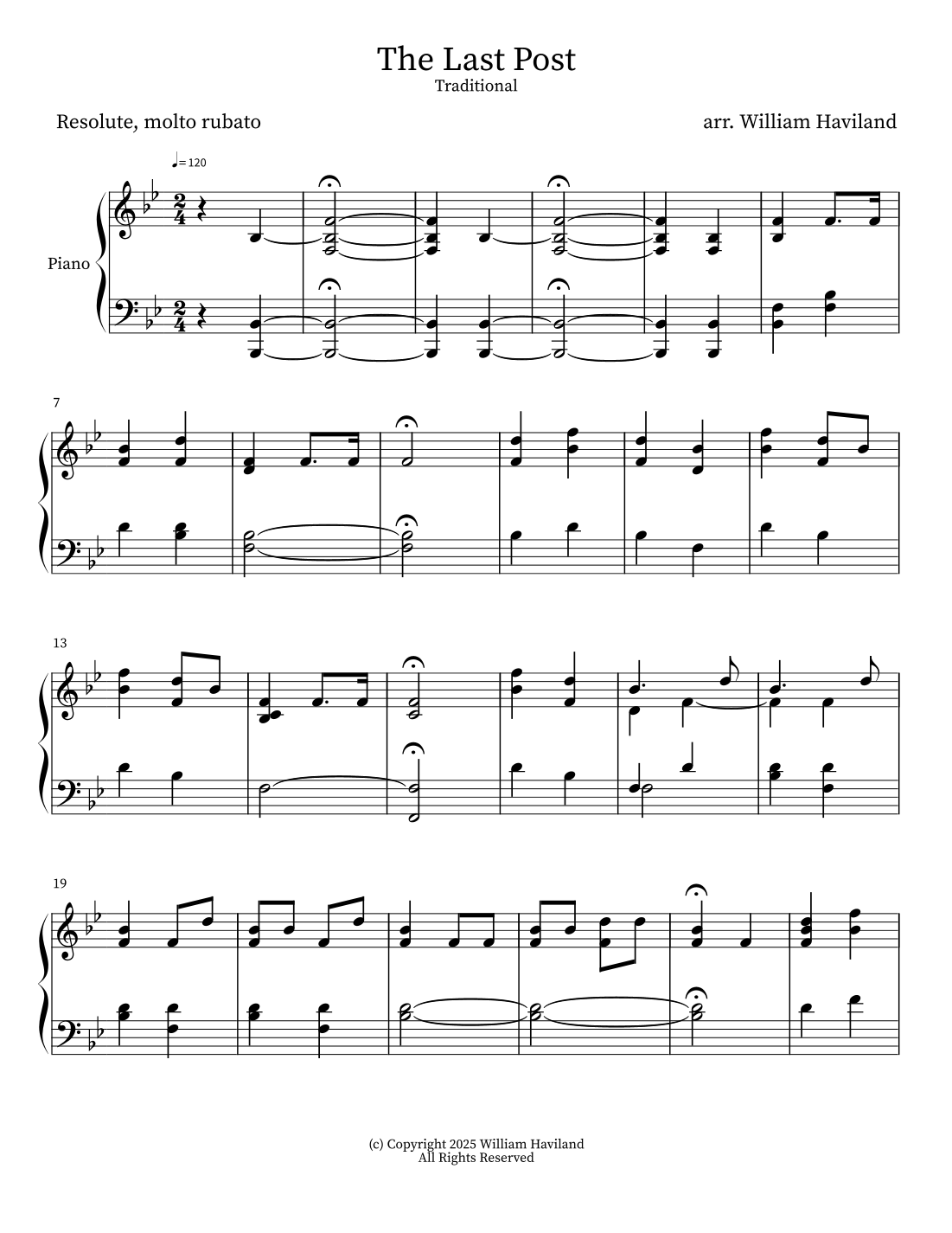 The Last Post [arr. for solo piano] (arr. William Haviland) by William ...