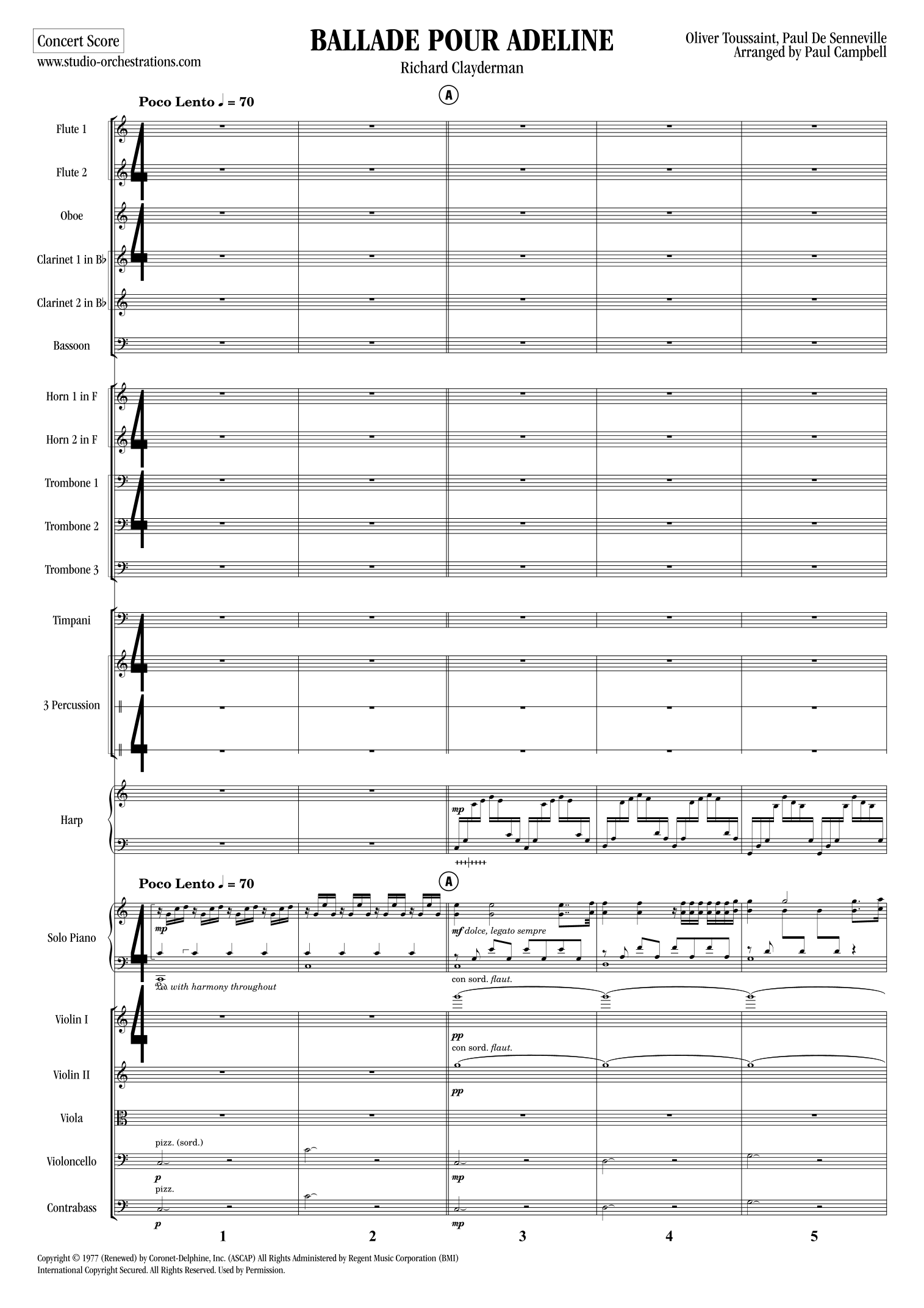 Ballade Pour Adeline (arr. Paul Campbell / Studio Orchestrations) by Richard Clayderman 管弦乐团 - 预览