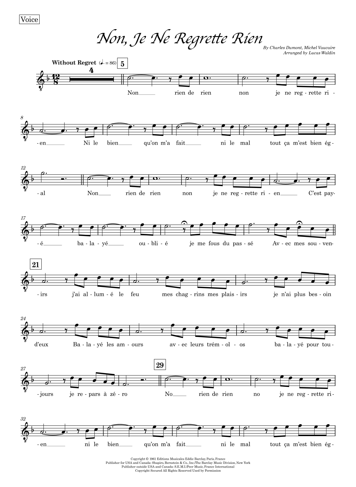 Non, Je Ne Regrette Rien (arr. Lucas Waldin) by Edith Piaf 管弦乐团 - 预览