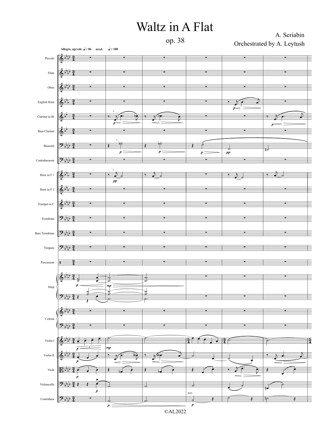 A. N. Scriabin - Valse in A flat major, Op. 38, Orchestrated by A. Leytush by A. N. Scriabin Full Orchestra