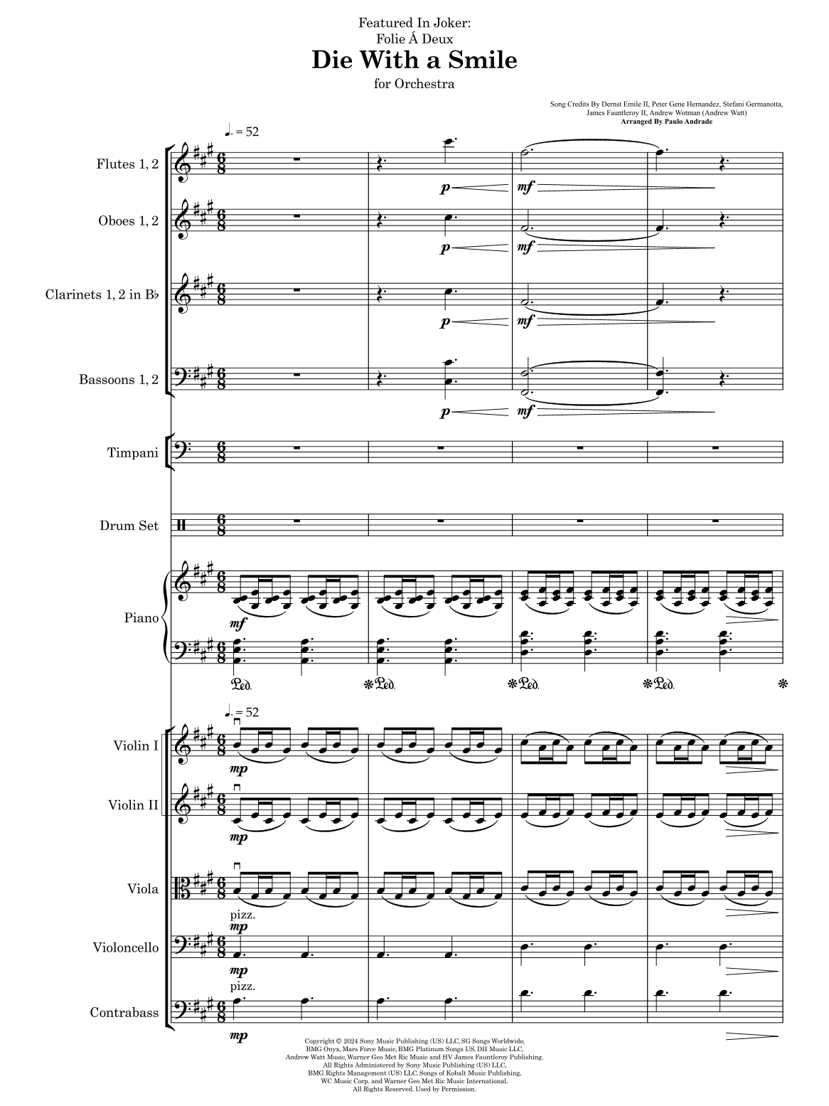 Die With A Smile (arr. Paulo Andrade) by Bruno Mars And Lady Gaga Full Orchestra