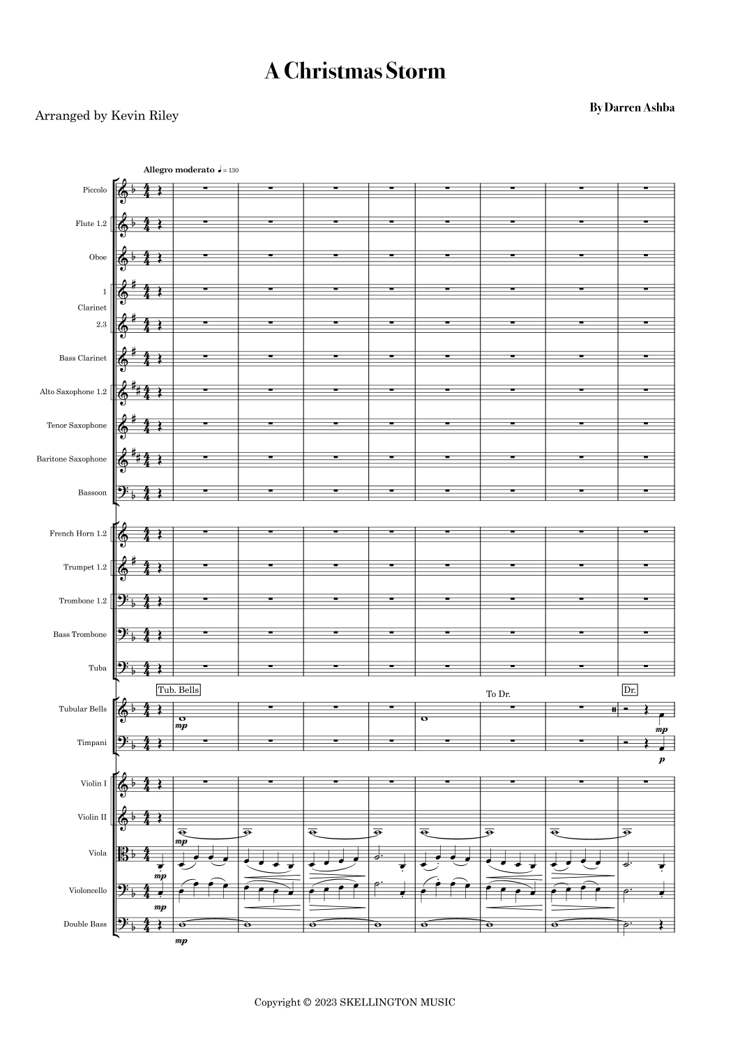 【达伦·阿什巴《圣诞风暴》（凯文·莱利改编）管弦乐总谱】A Christmas Storm (arr. Kevin Riley) by Darren Ashba Full Orchestra PDF乐谱下载