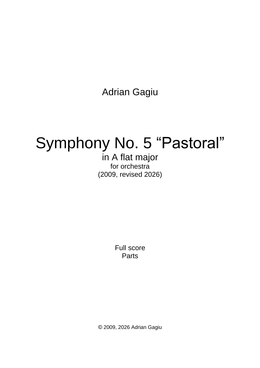 Symphony No. 5 in A flat major "Pastoral", op. 36 by Adrian Gagiu 管弦乐团 - 预览