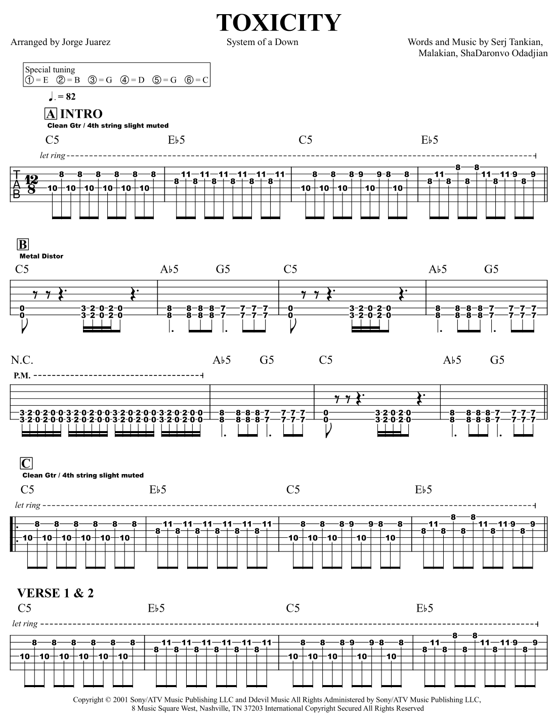 Toxicity (arr. Jorge Juarez) by System Of A Down Sheet Music for Guitar ...