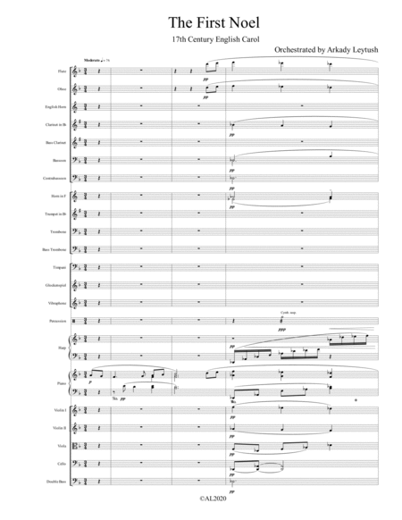 "The First Noel"(Arkady Leytush 配器,管弦乐团 - 仅总谱),由 17th Century English Carol 创作,Full Orchestra - 预览