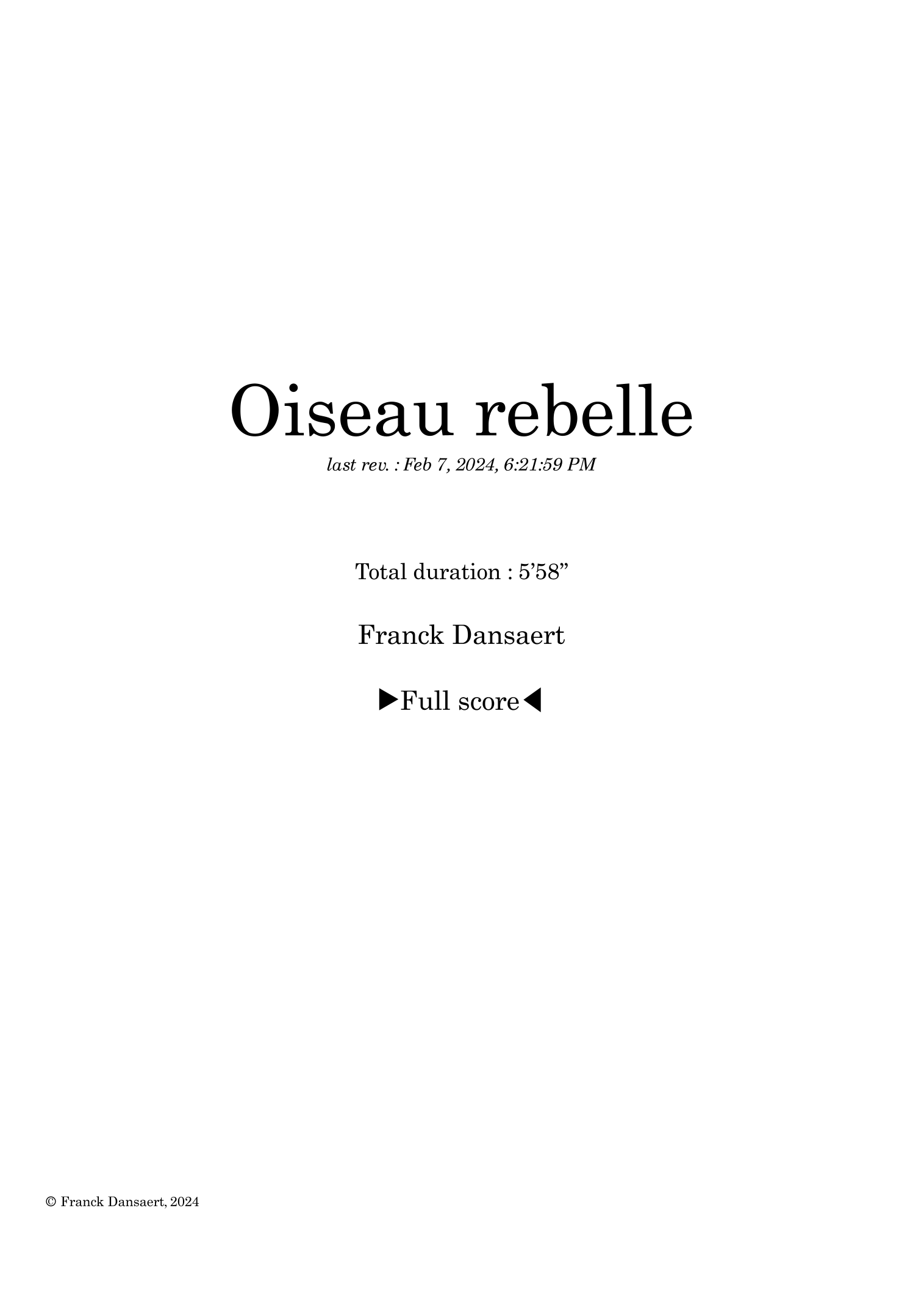 Oiseau Rebelle - Score Only by Franck Dansaert Full Orchestra