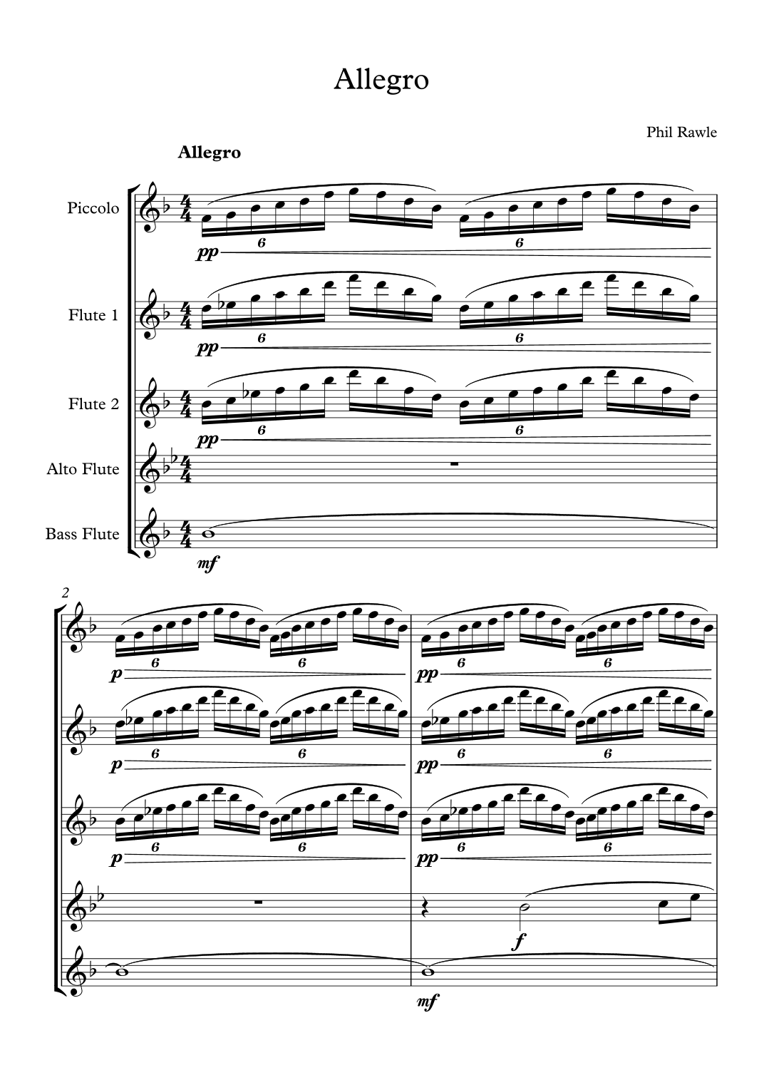 Allegro for Flute Quintet by Phil Rawle Sheet Music for Woodwind ...