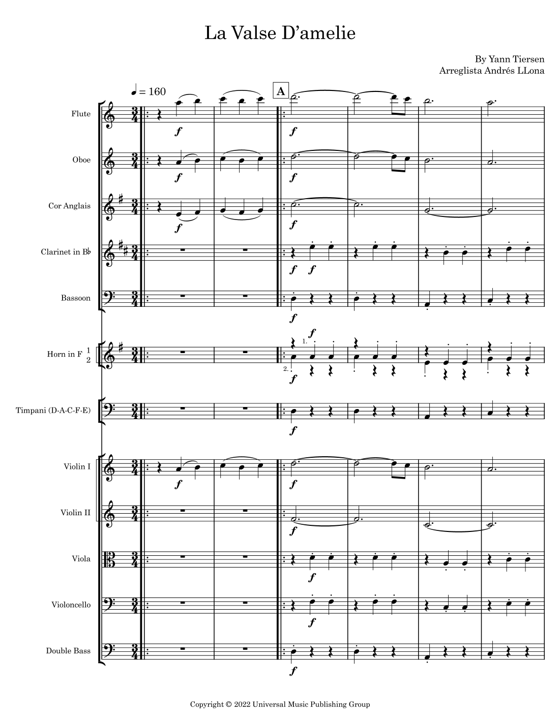 La Valse D'amelie - Version Orchestre (arr. Andrés LLona) by Yann Tiersen 管弦乐团 - 预览