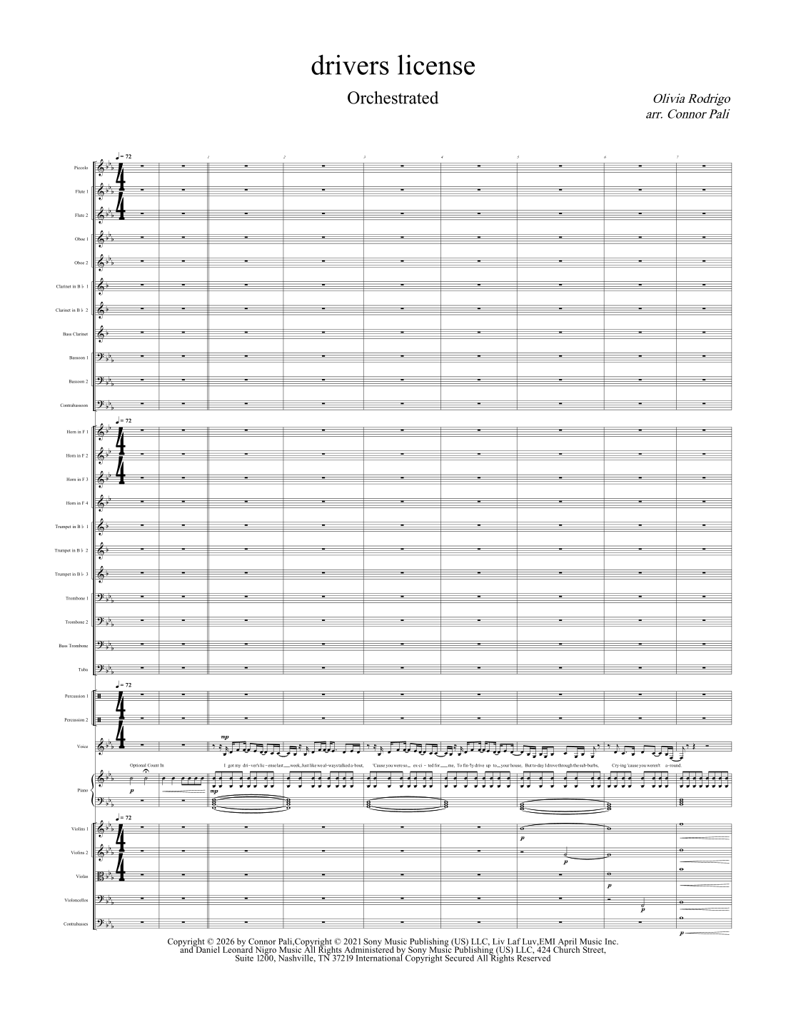 Drivers License (arr. Connor Pali) by Olivia Rodrigo Full Orchestra