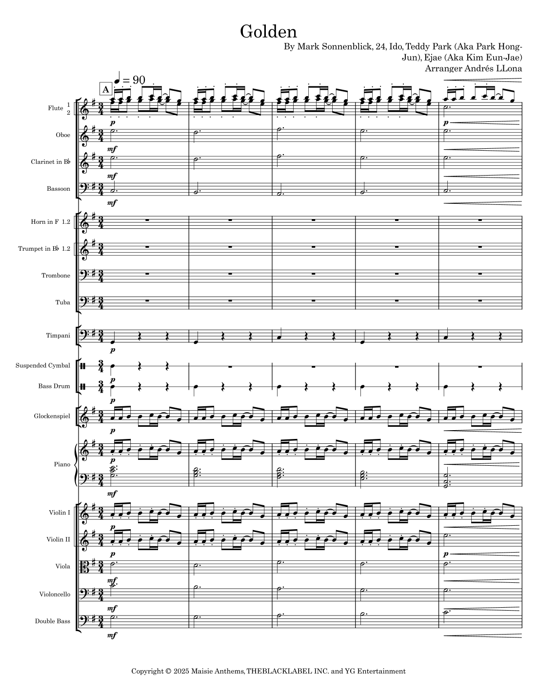 Golden (arr. Andrés LLona) by Huntr/X (Ejae, Audrey Nuna And Rei Ami) Full Orchestra