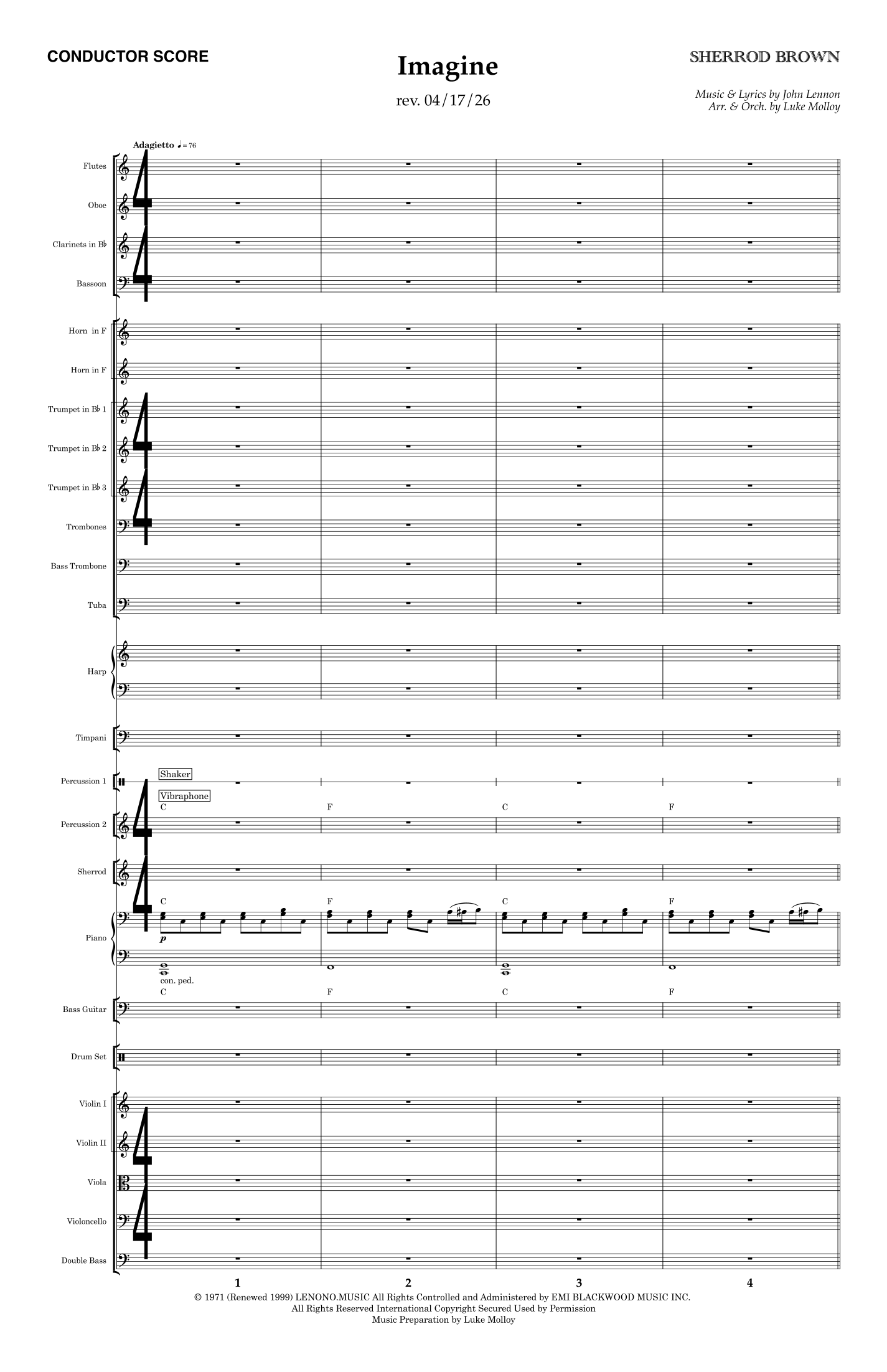 Imagine - Score Only (arr. Luke Molloy`) by John Lennon And The Plastic Ono Band Full Orchestra