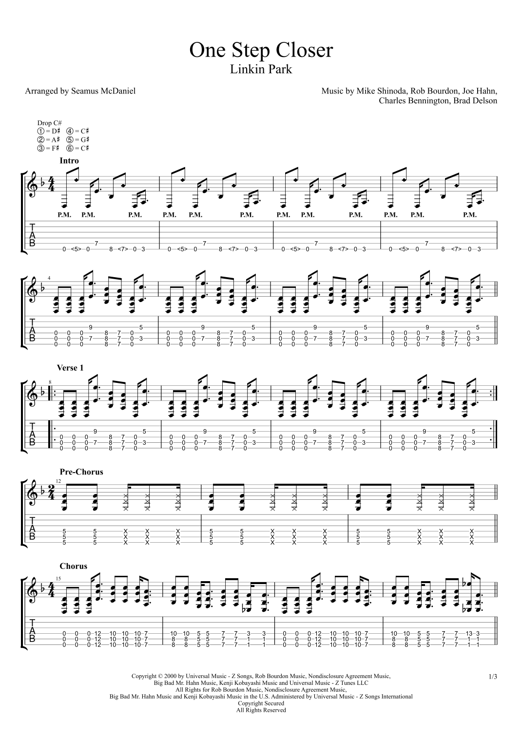 One Step Closer by Linkin Park Sheet Music for Guitar Tab (Single