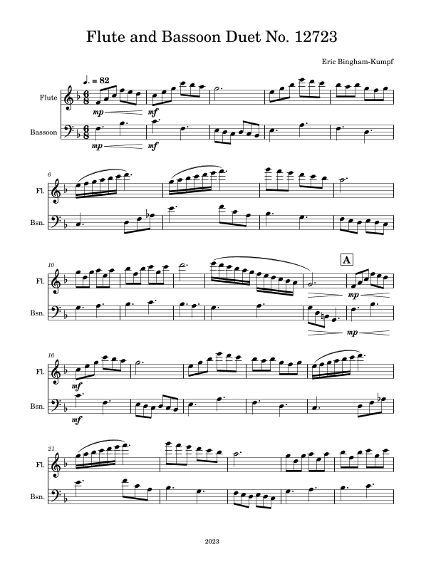 Flute and Bassoon Duet No. 12723 Sheet Music Eric BinghamKumpf