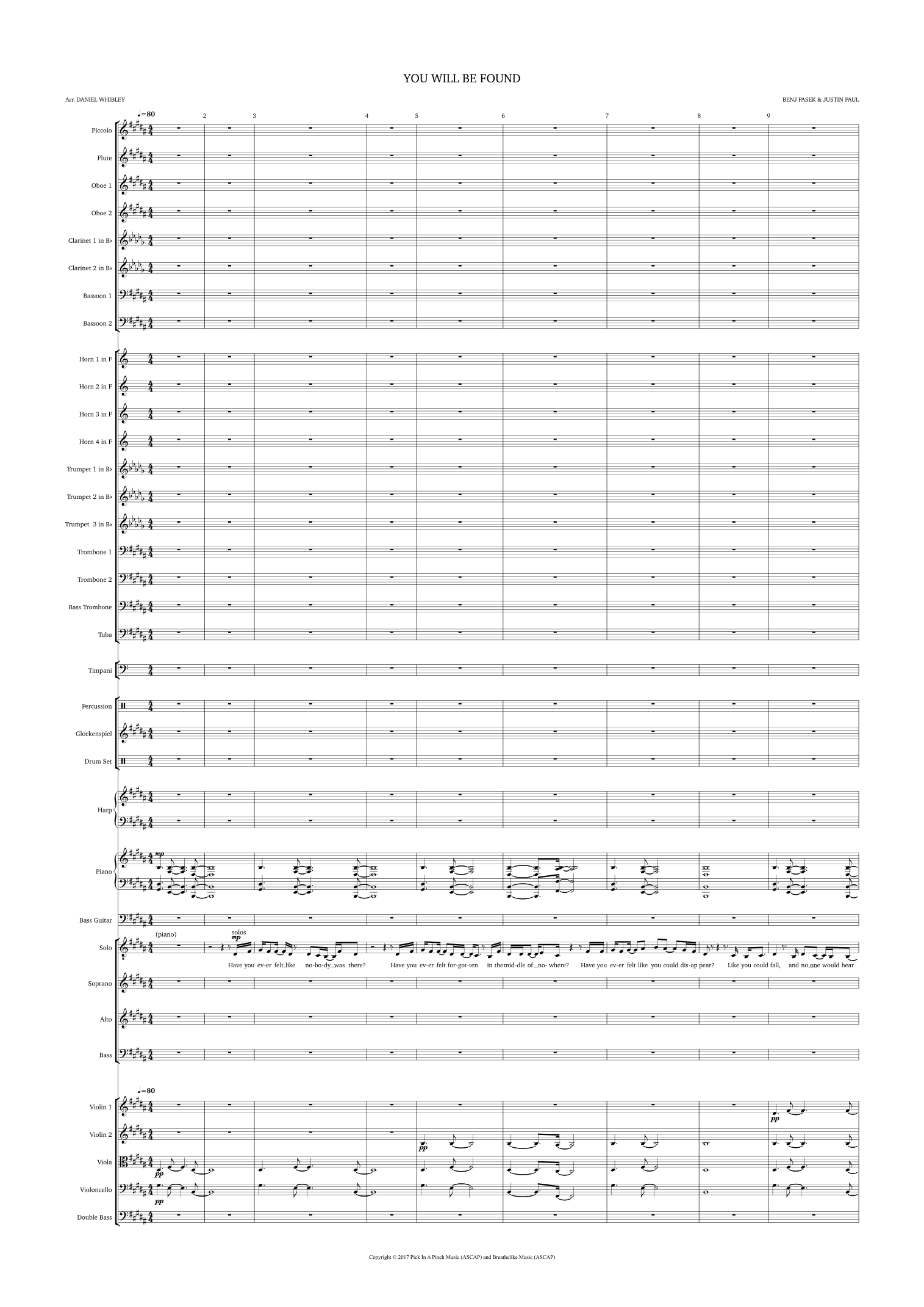 You Will Be Found - 仅总谱 (Daniel Whibley 编曲) - Carlita Victoria Stephen Scott Wormley 管弦乐团 - 预览