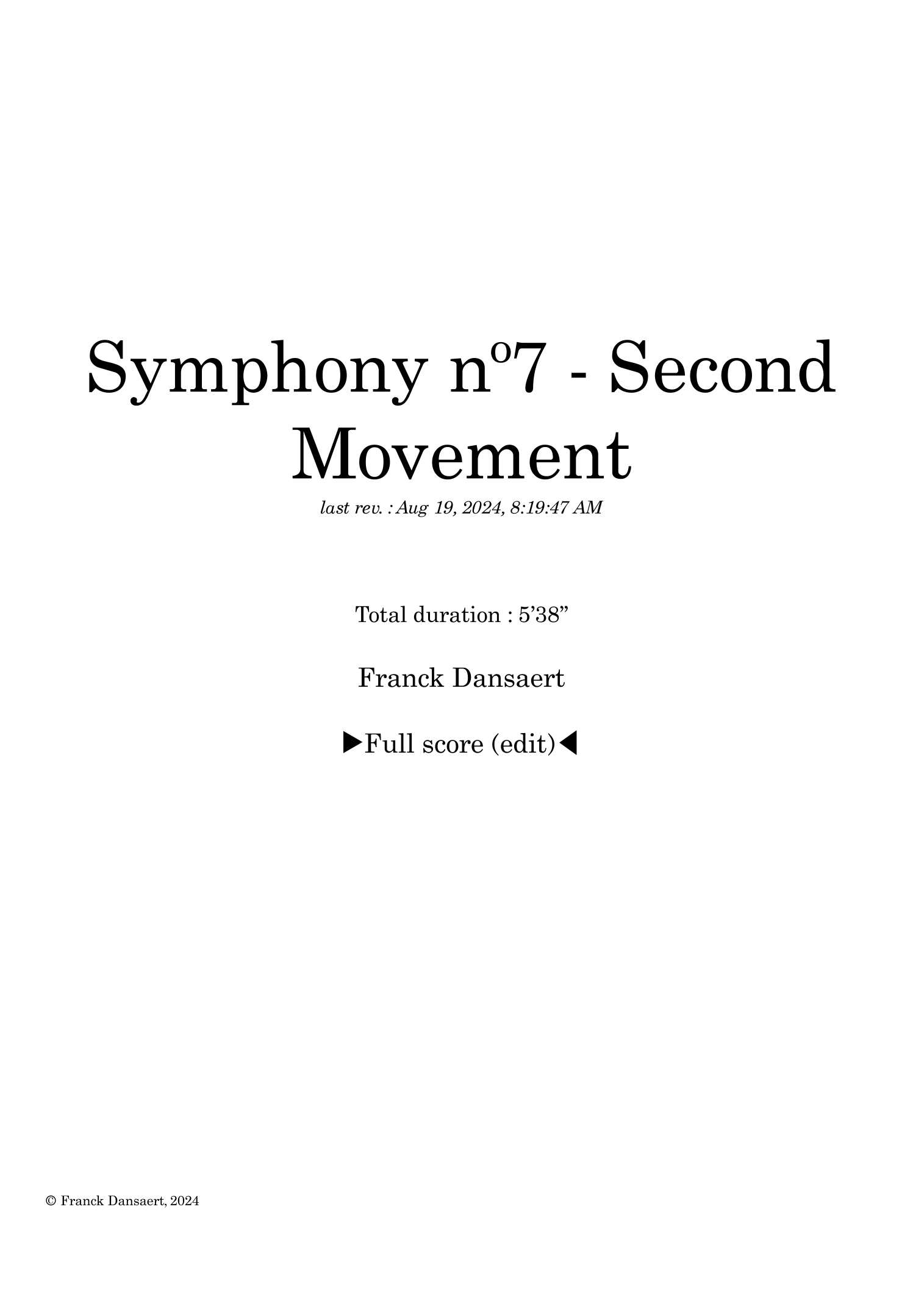Symphony nº7 (second movement) - Score Only by Franck Dansaert Full Orchestra (第七交响曲 第二乐章 - 仅总谱 - Franck Dansaert 管弦乐团) - 预览