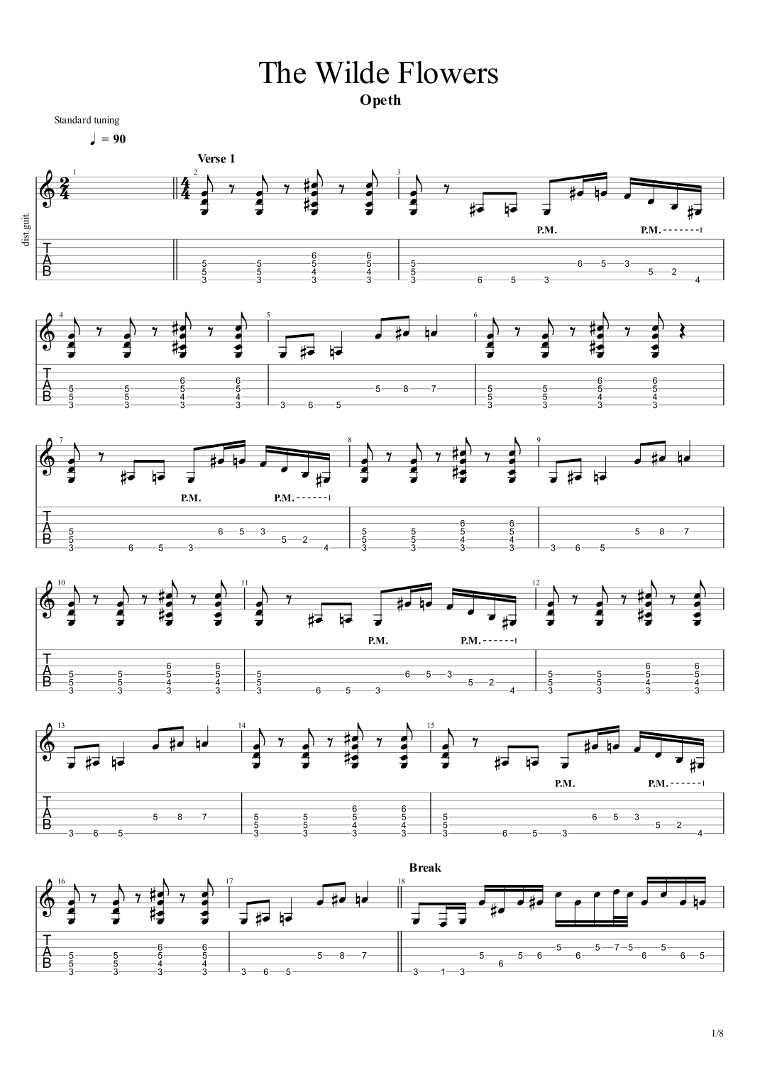 The Wilde Flowers (arr. Matthew Asbell) Sheet Music Opeth Guitar Tab