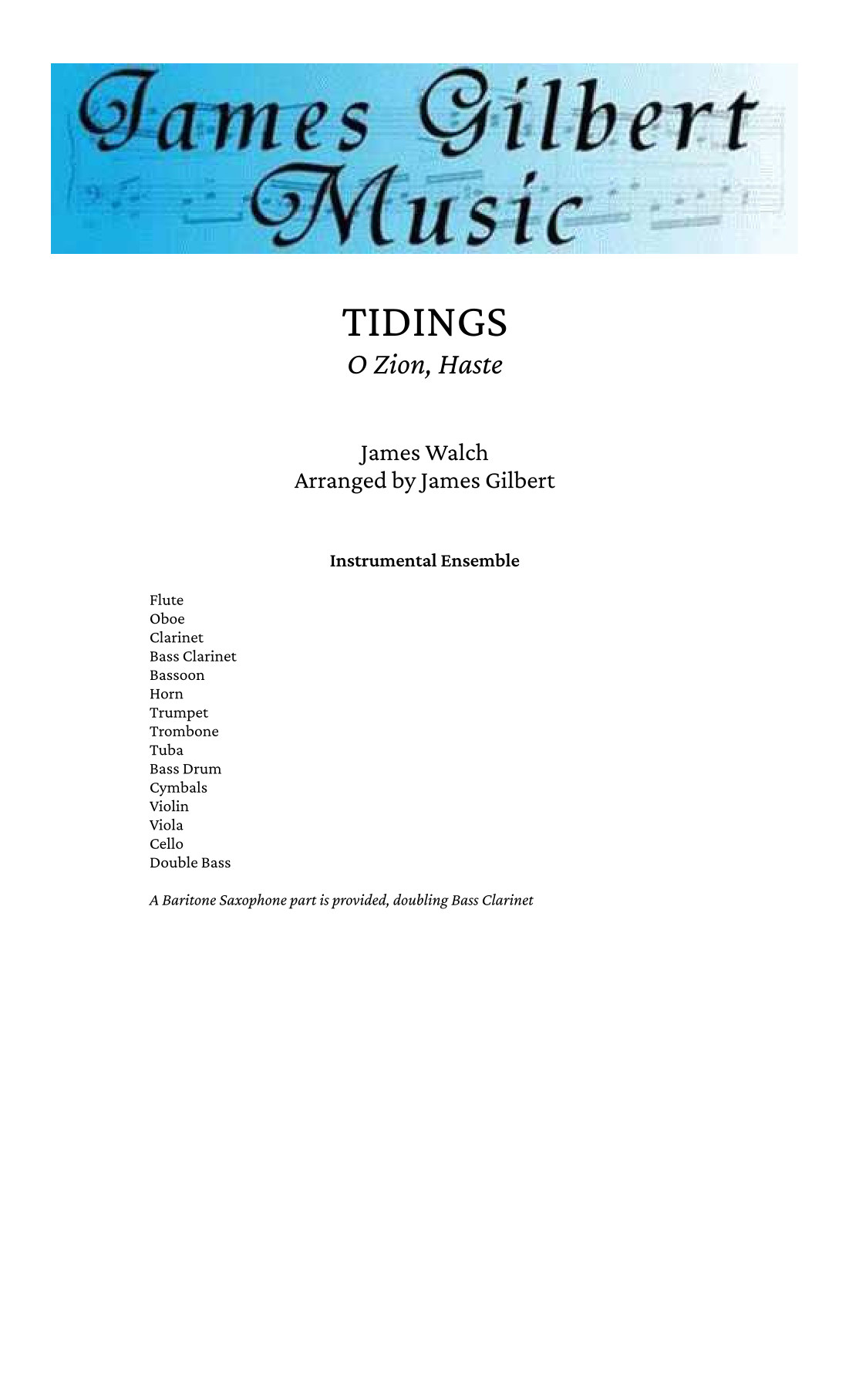 Tidings (arr. James Gilbert) by James Walch Full Orchestra