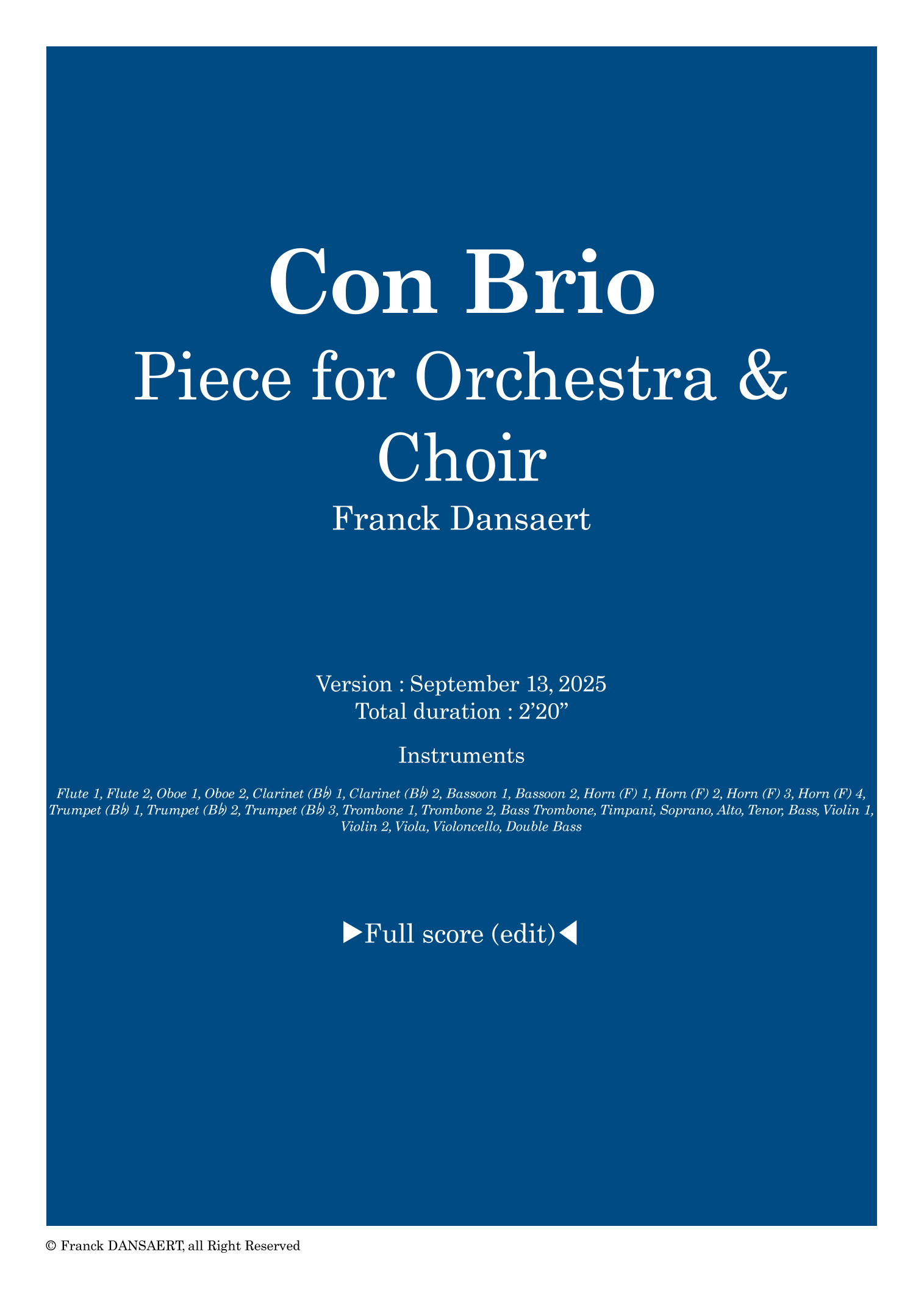 【弗兰克·丹萨特《Con Brio》管弦乐总谱】Con Brio - Score Only by Franck Dansaert Full Orchestra PDF乐谱下载