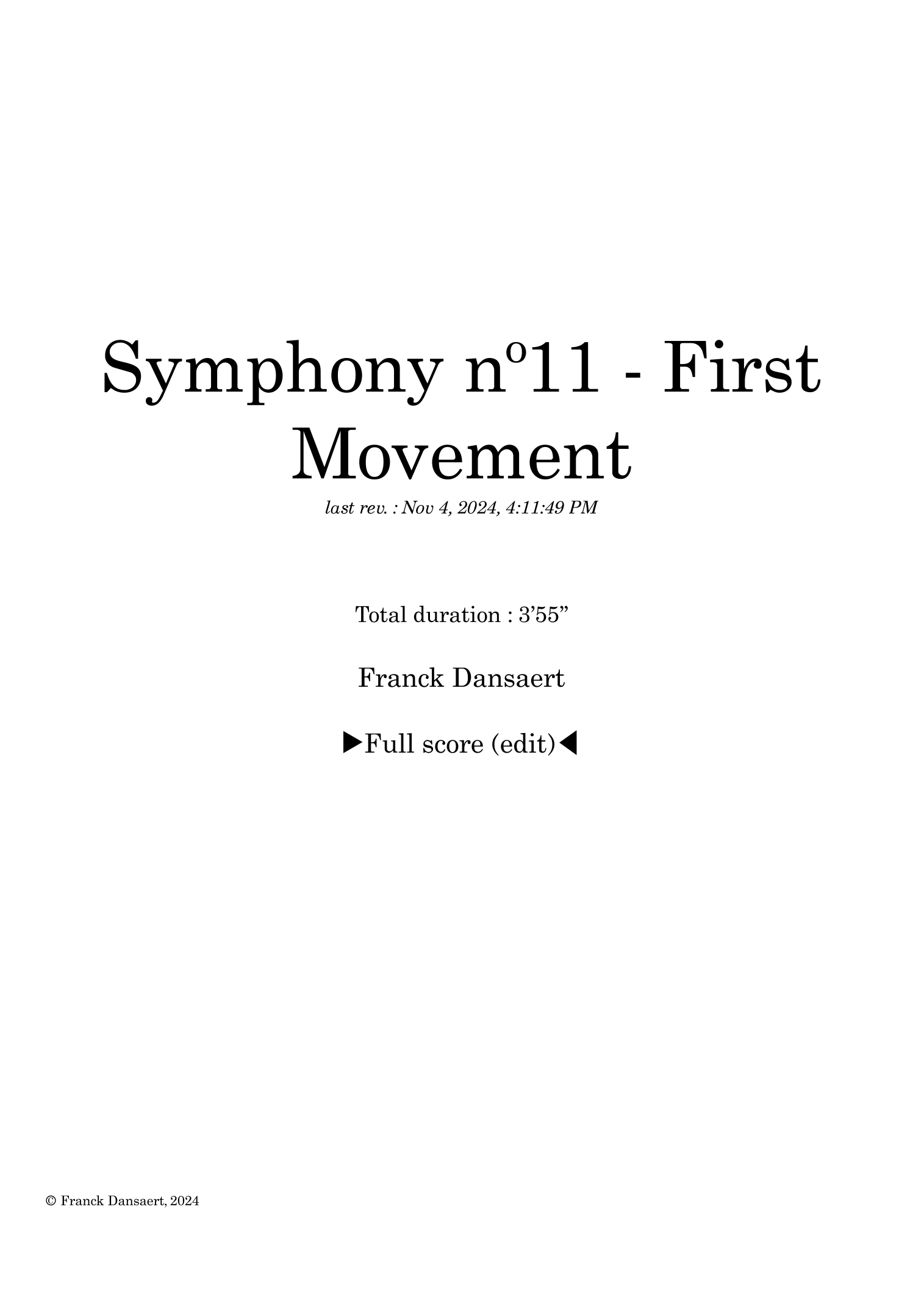 Symphony nº11 (first movement) - Score Only by Franck Dansaert Full Orchestra